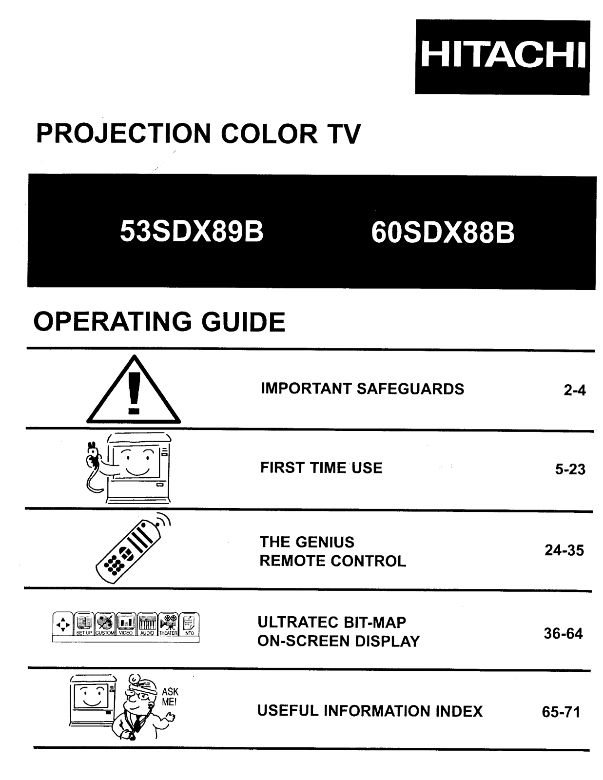 Hitachi 53SDX89B, 60SDX88B Operating Guide