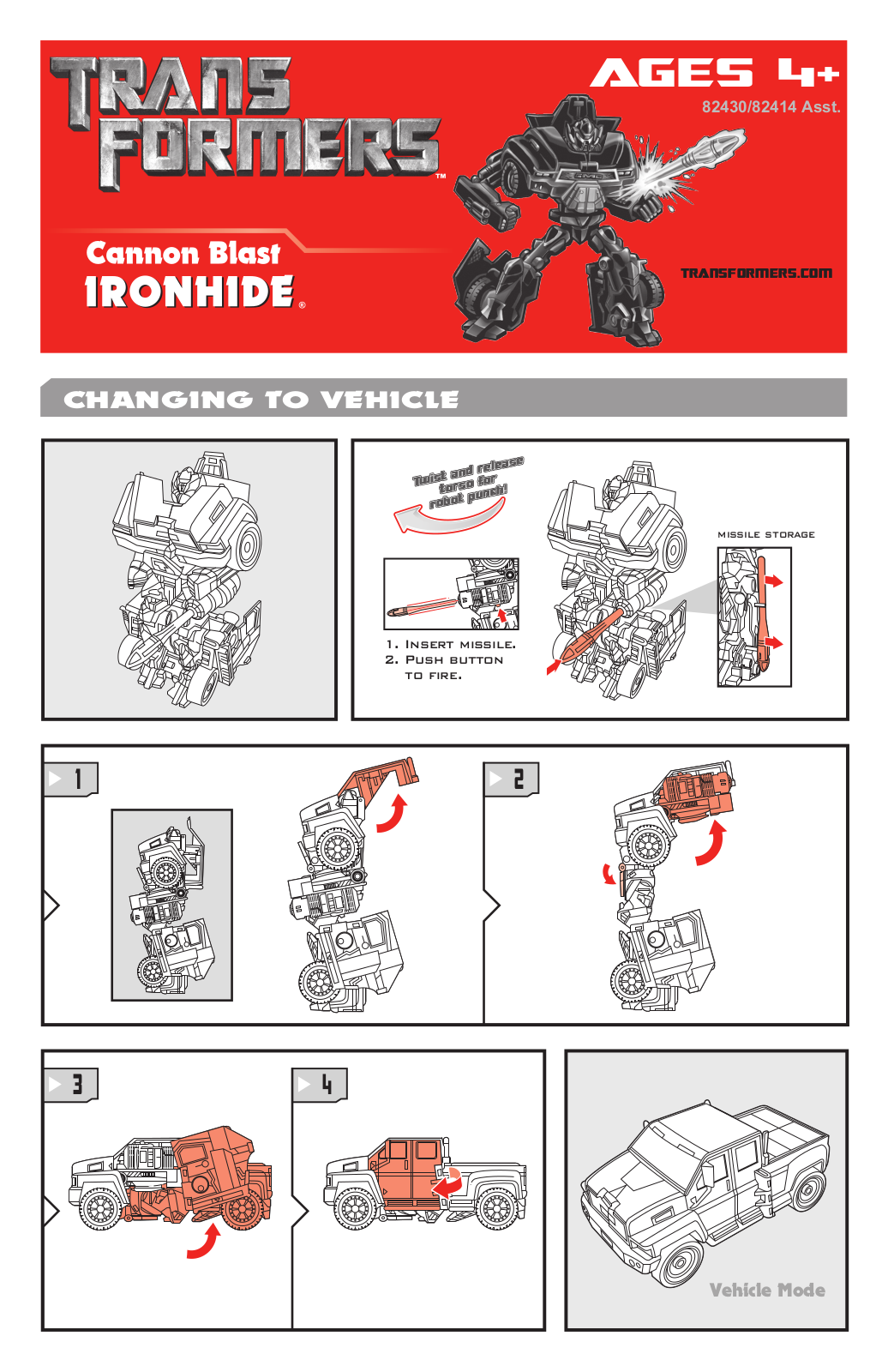 HASBRO Transformers Cannon Blast Ironhide User Manual