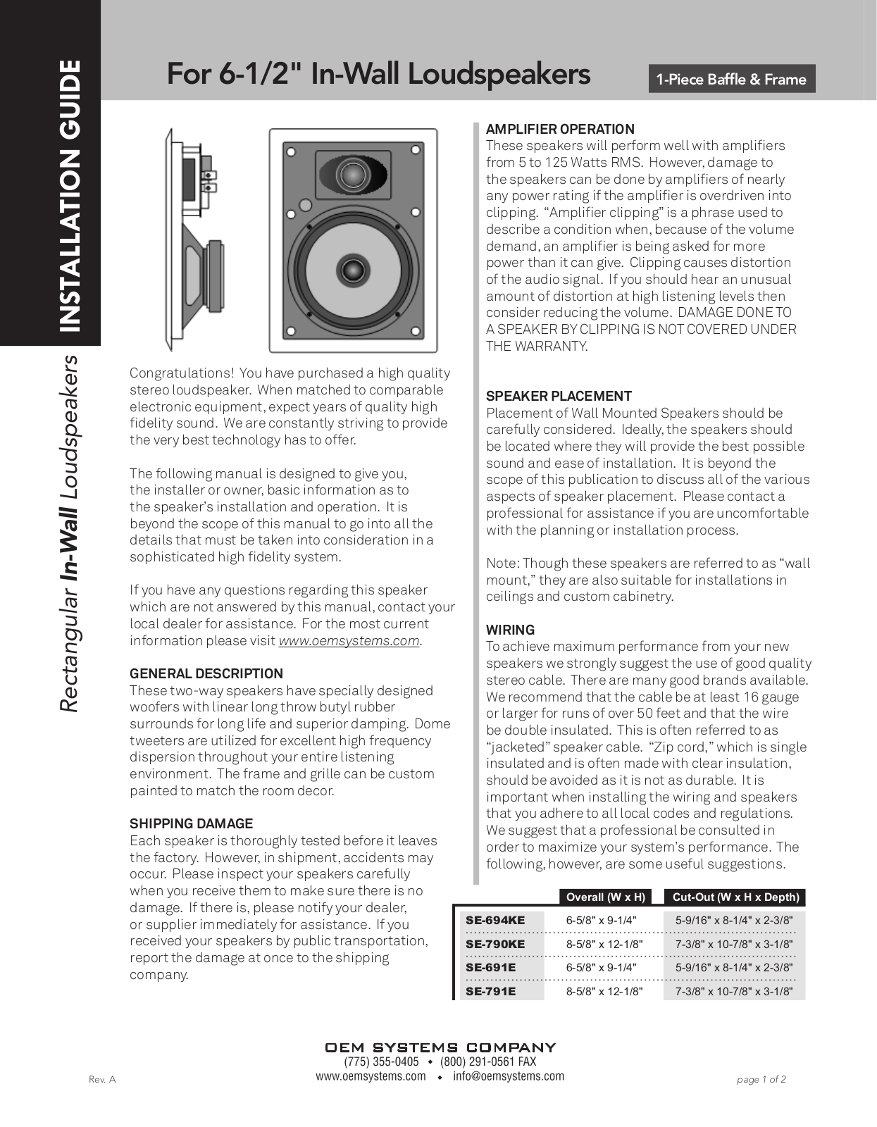 OEM Systems SE-791E, SE-691E, SE-694KE, SE-790KE User Manual