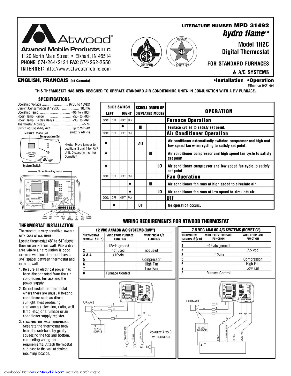 Atwood HYDRO FLAME 1H2C User Manual