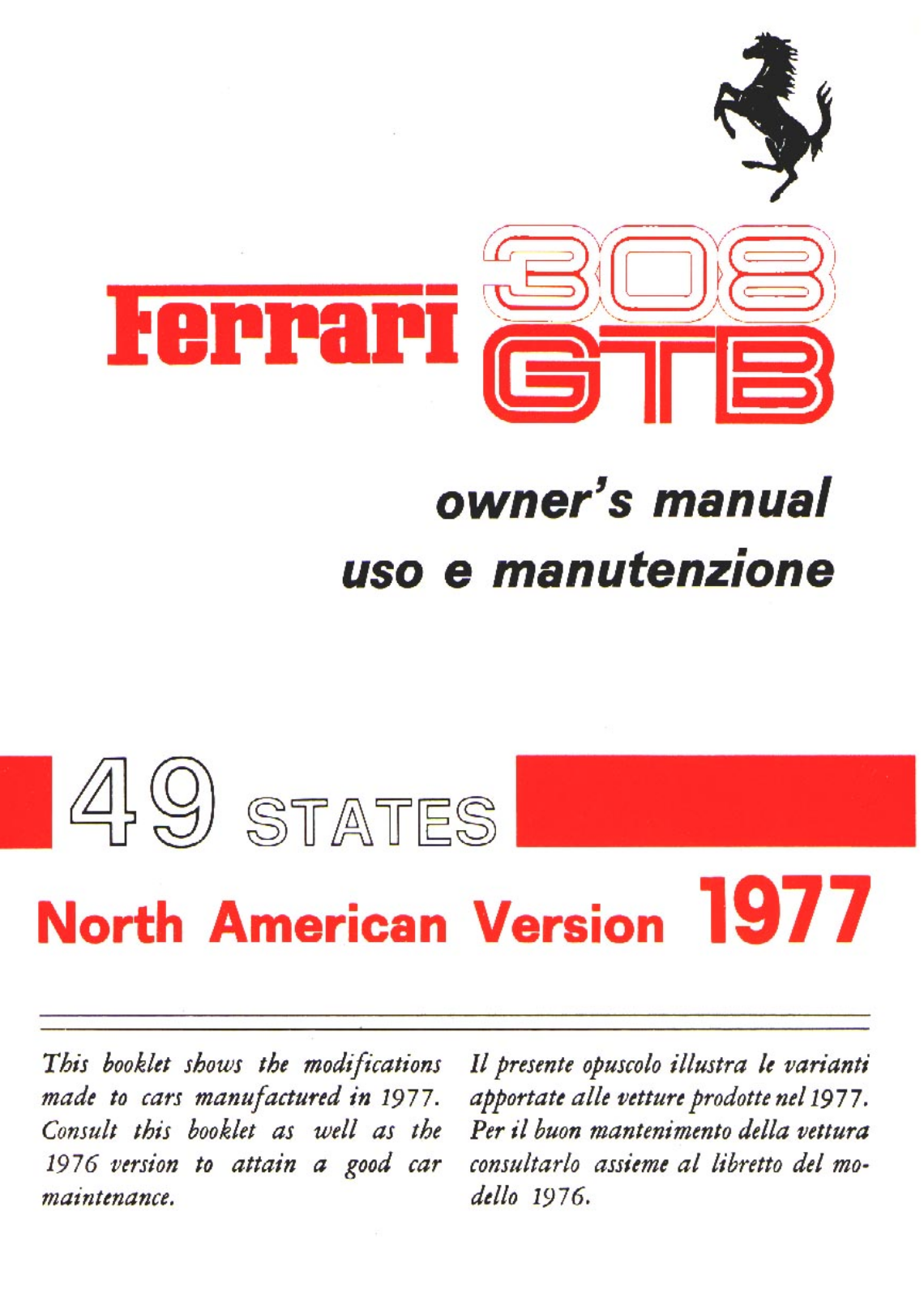 Ferrari 308 GTB (1977) Owner's Manual