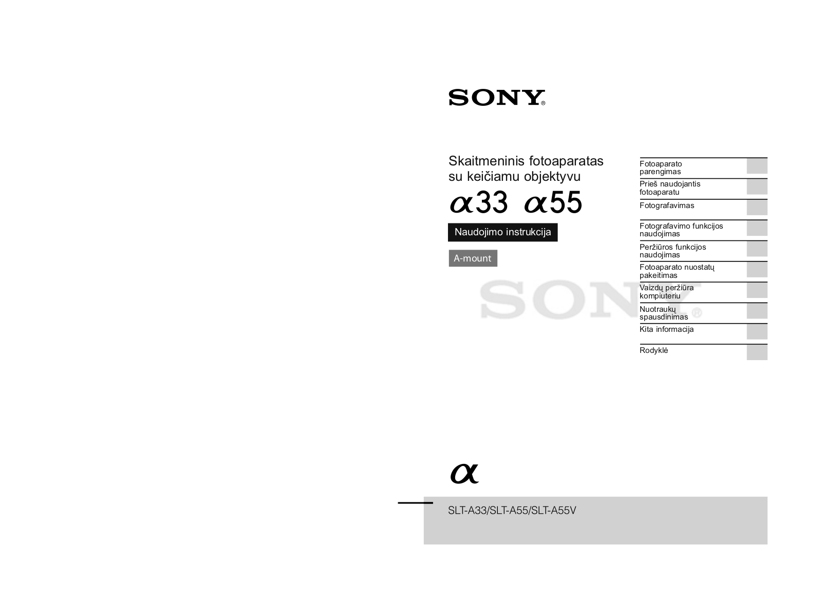 Sony SLT-A33, SLT-A55, SLT-A55V User Manual