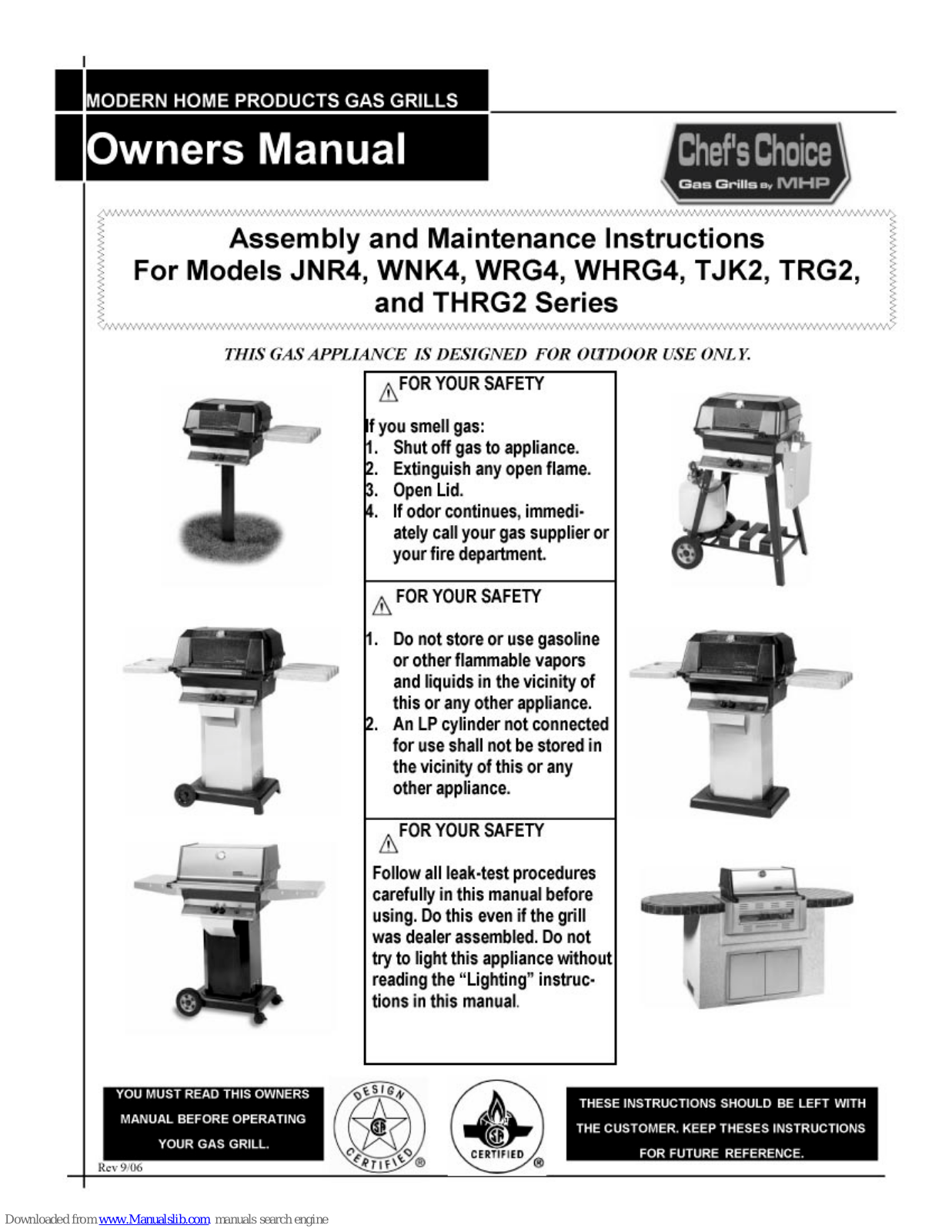 Chef's Choice JNR4 series, WNK4 series, TJK2 series, TRG2 series, THRG2 series Owner's Manual