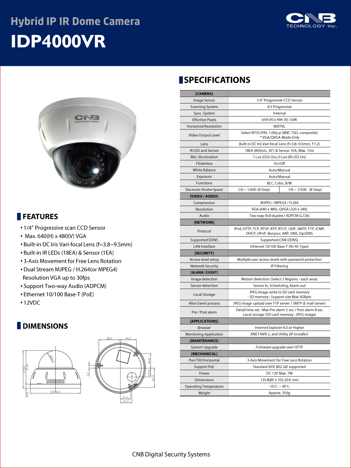 CNB IDP4000VR Specsheet