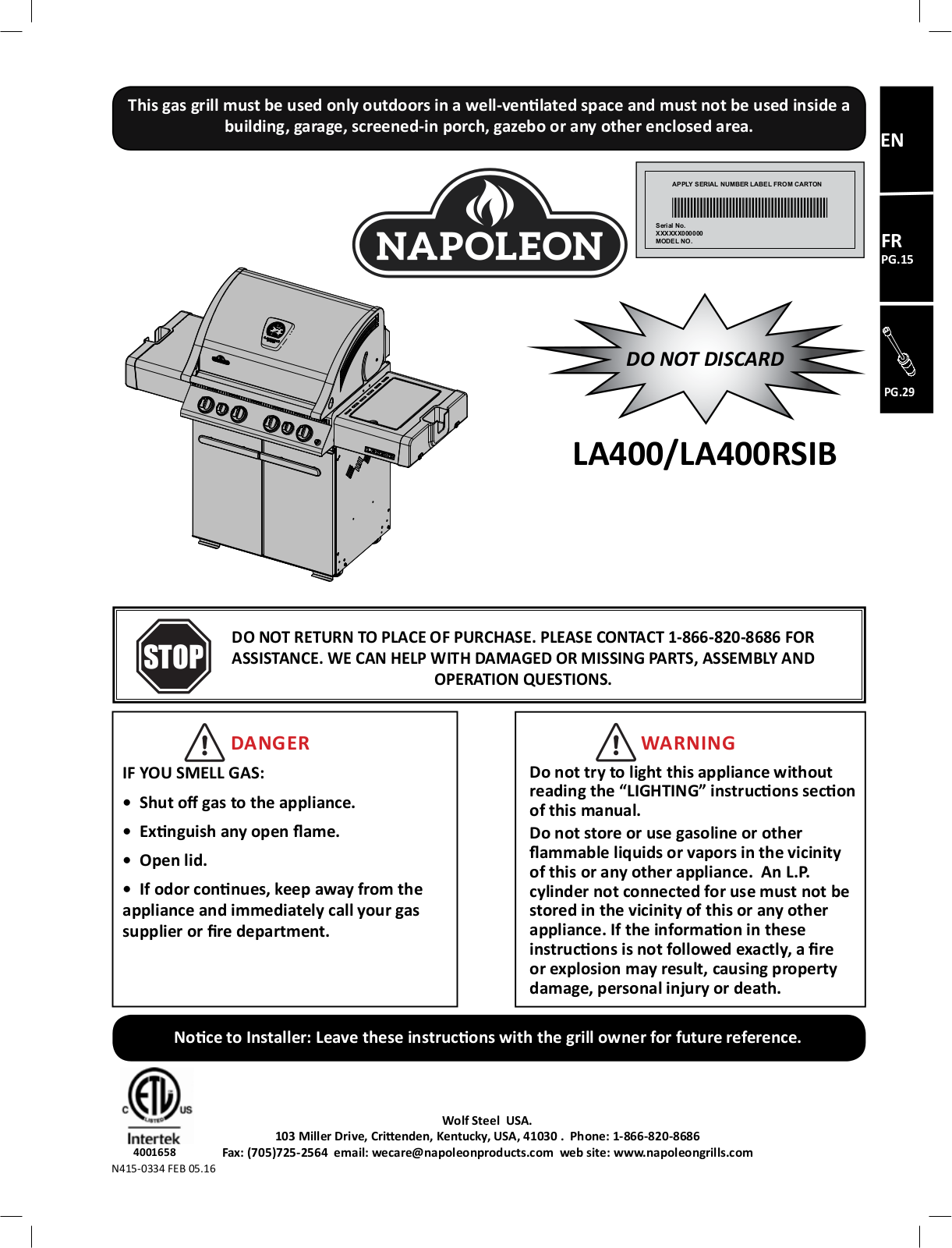 Napoleon La400, La400rsib Owner's Manual