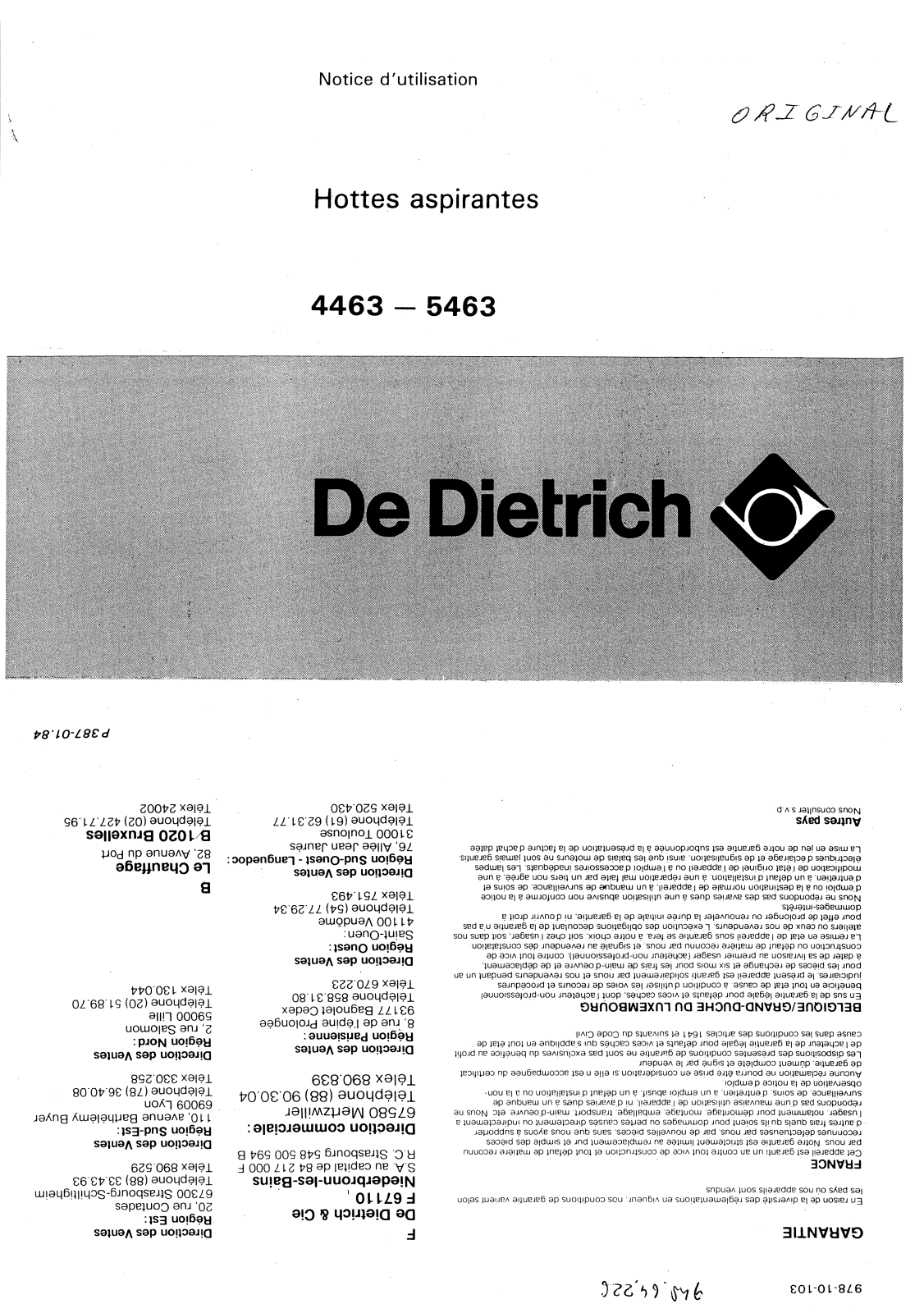 De dietrich 4463, 5463 User Manual