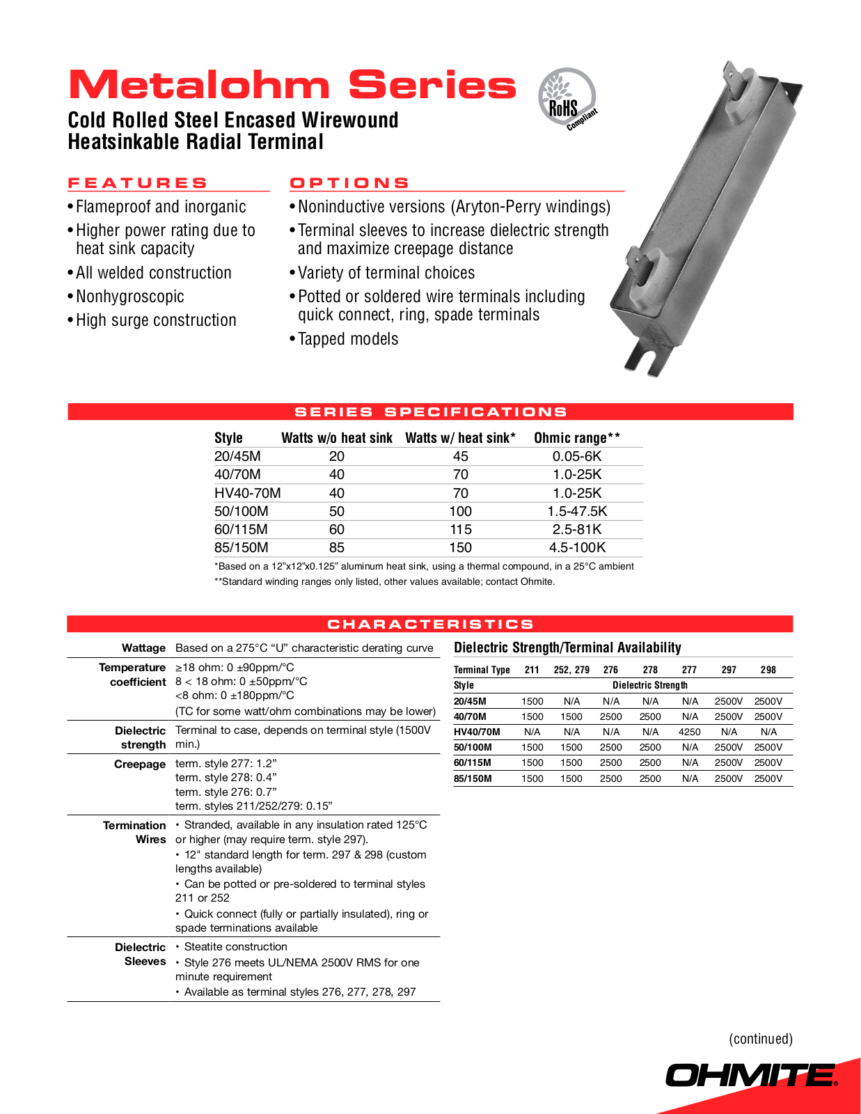 Ohmite Metalohm Series Data Sheet