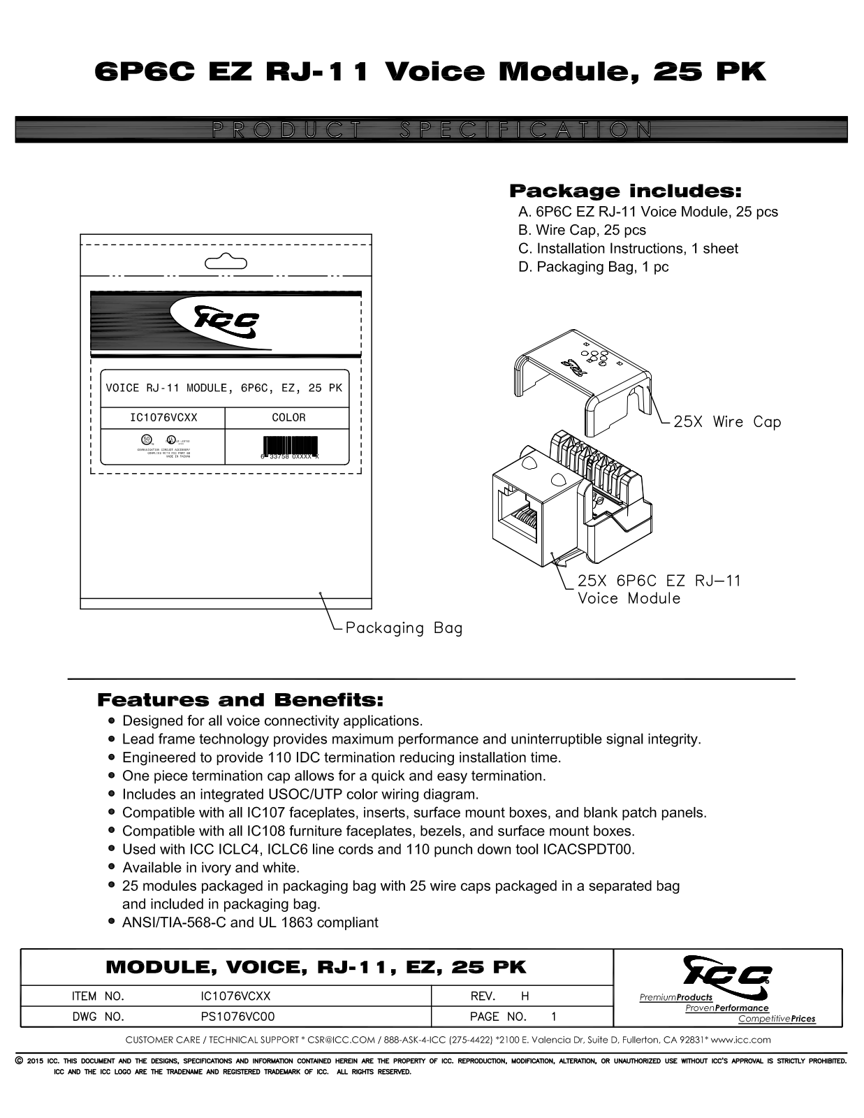 ICC IC1076VCIV, IC1076VCWH Specsheet