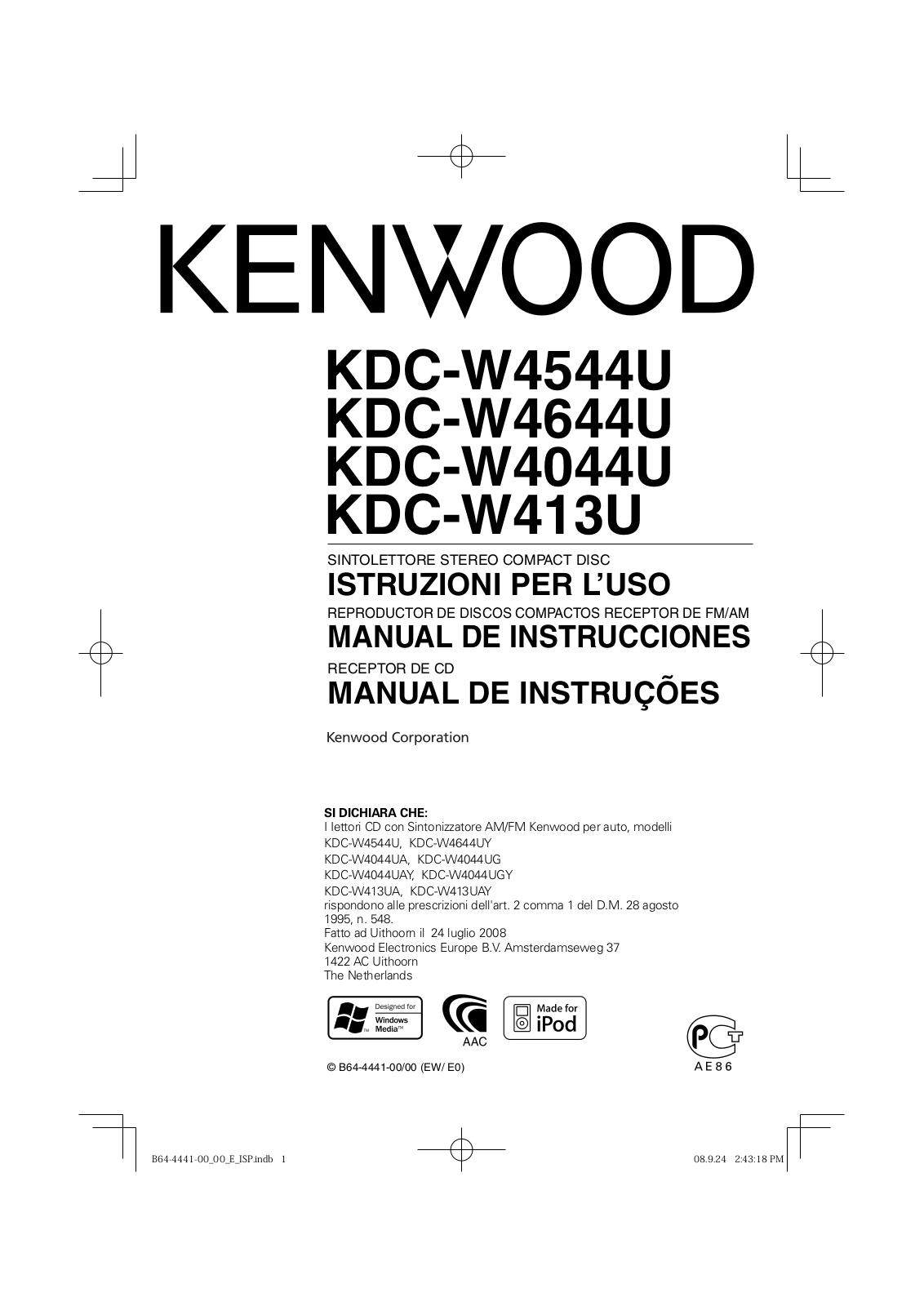 Kenwood KDC-W4544U User Manual