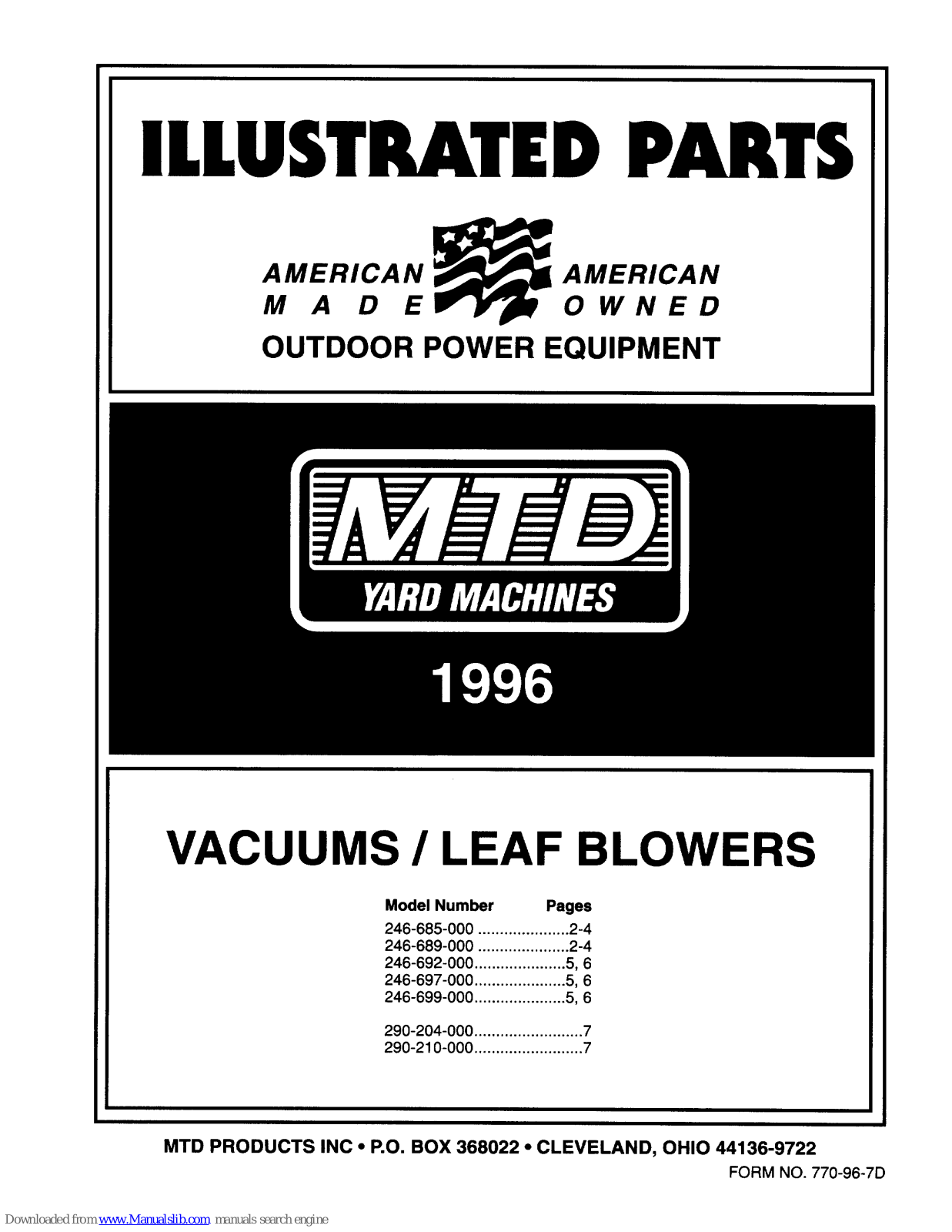 MTD 246-685-000, 246-689-000, 246-692-000, 246-697-000, 246-699-000 Parts List