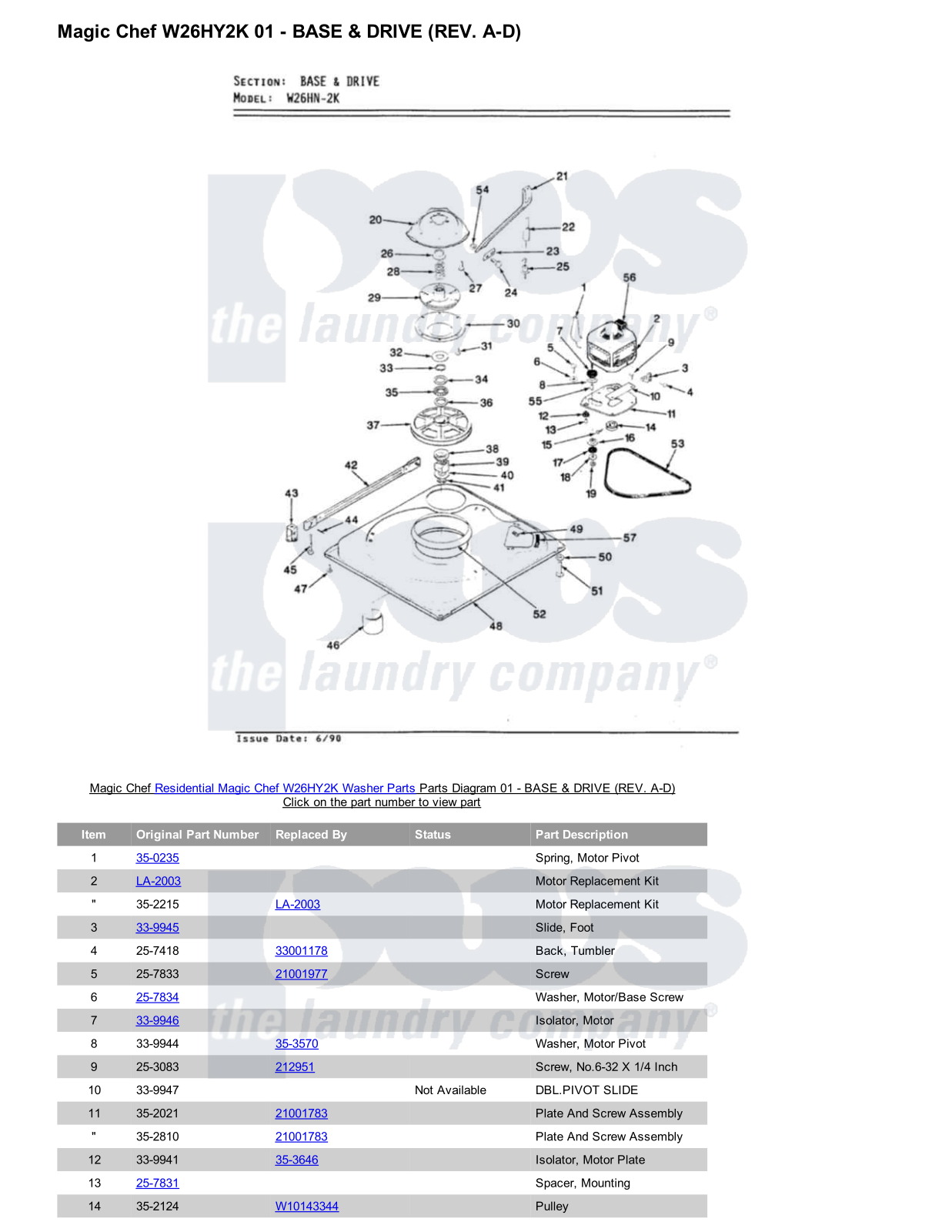 Magic Chef W26HY2K Parts Diagram