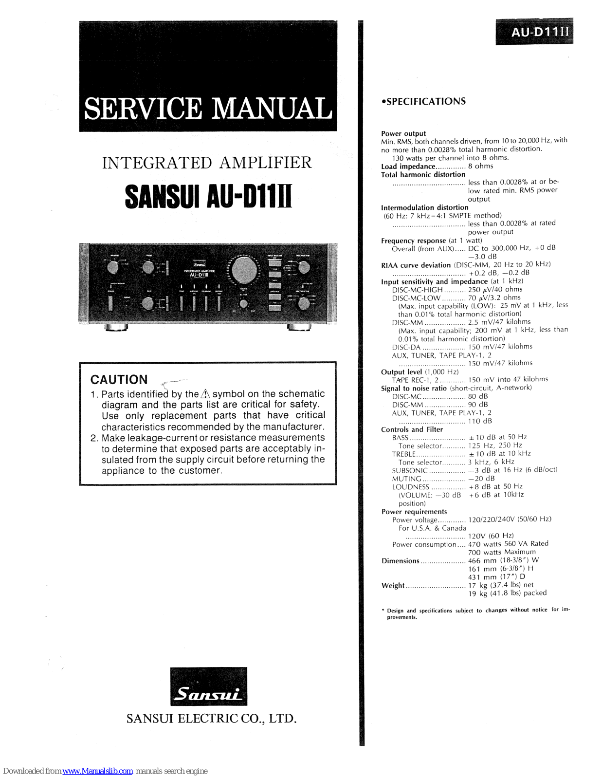 Sansui AU-D11 II Service Manual