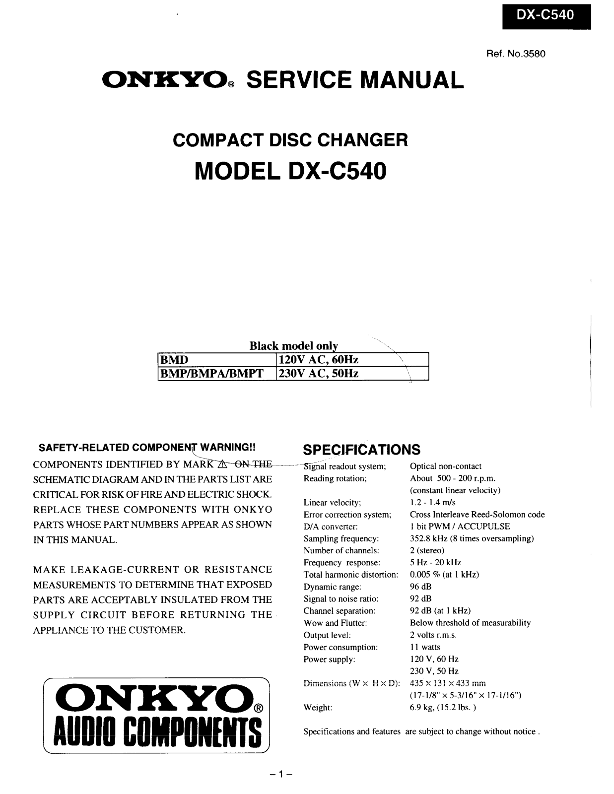 Onkyo DXC-540 Service Manual