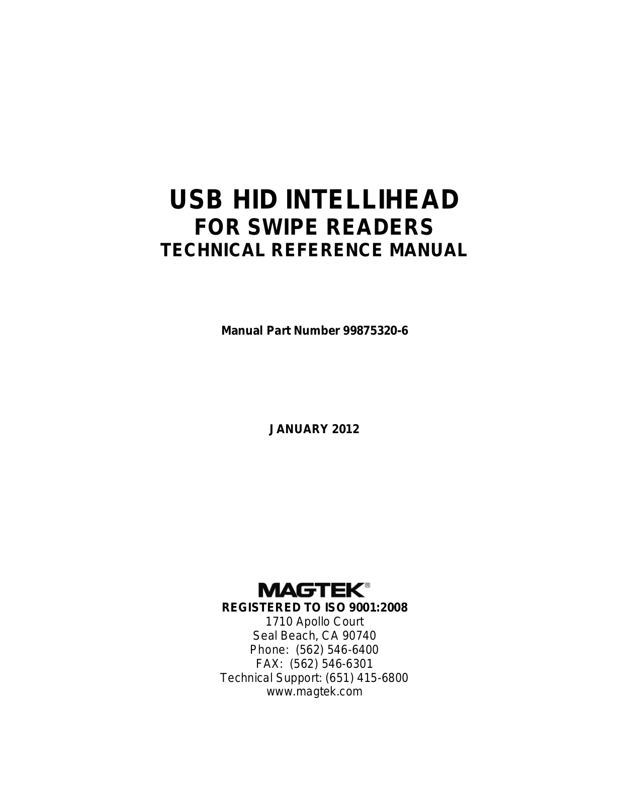 MagTek USB HID INTELLIHEAD User Manual