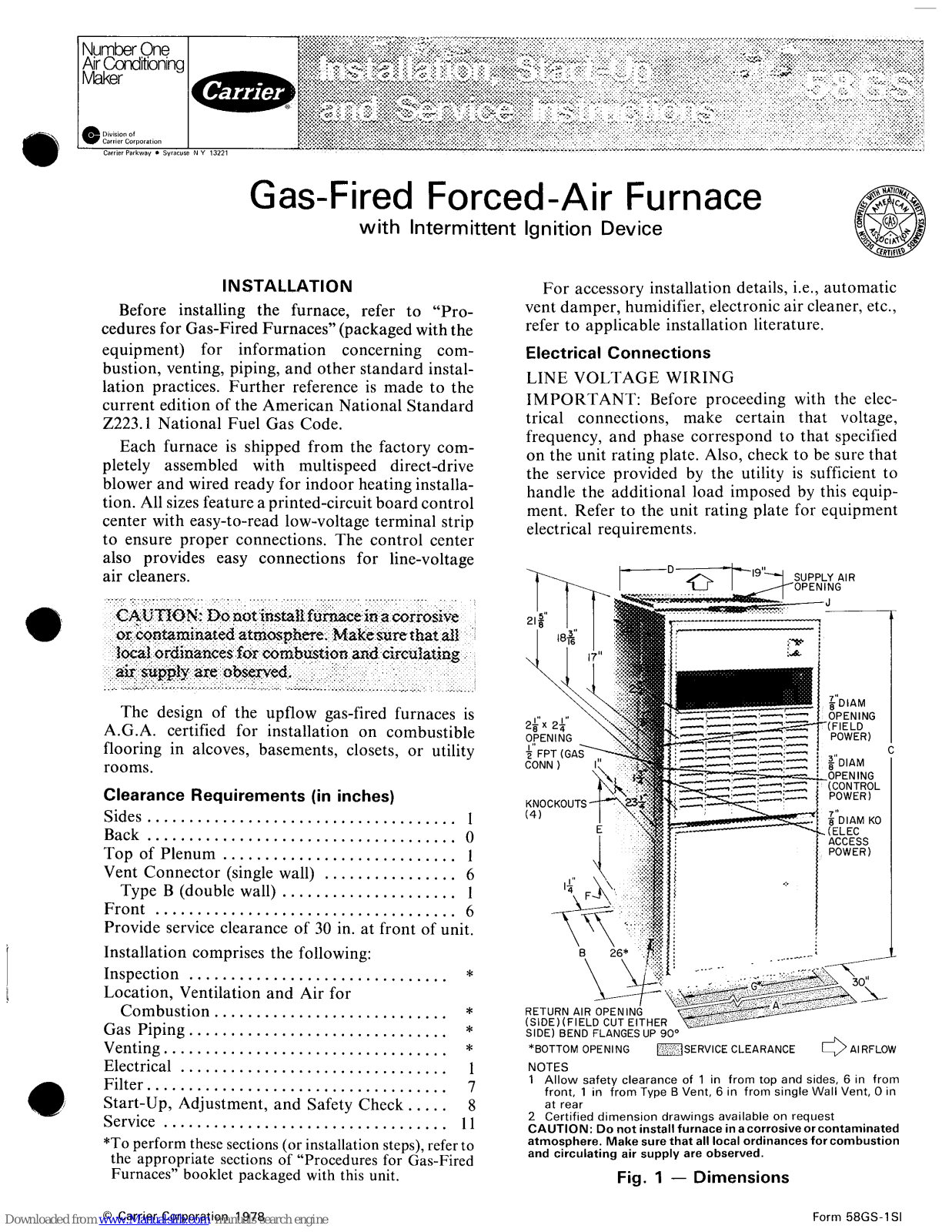 Carrier 58GS Series, 58GS050, 58GS075, 58GS100, 58GS125 Installation, Start-up And Service Instructions Manual - ManualMachine.com