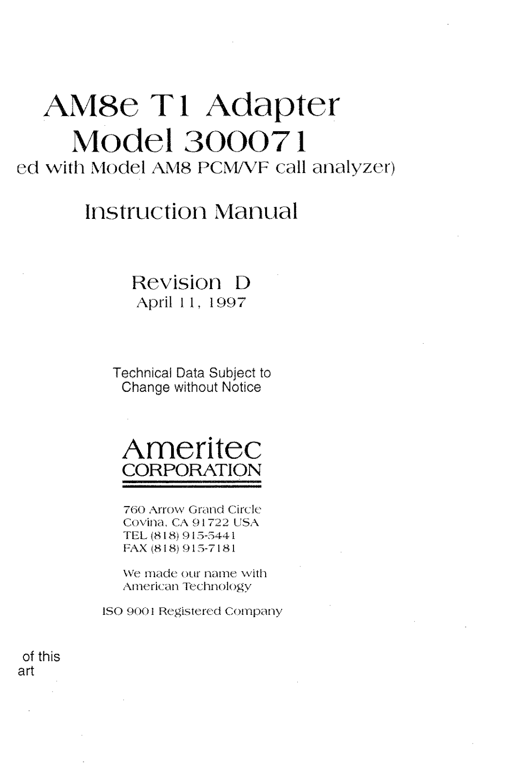 Ameritec 300071 User Manual - ManualMachine.com
