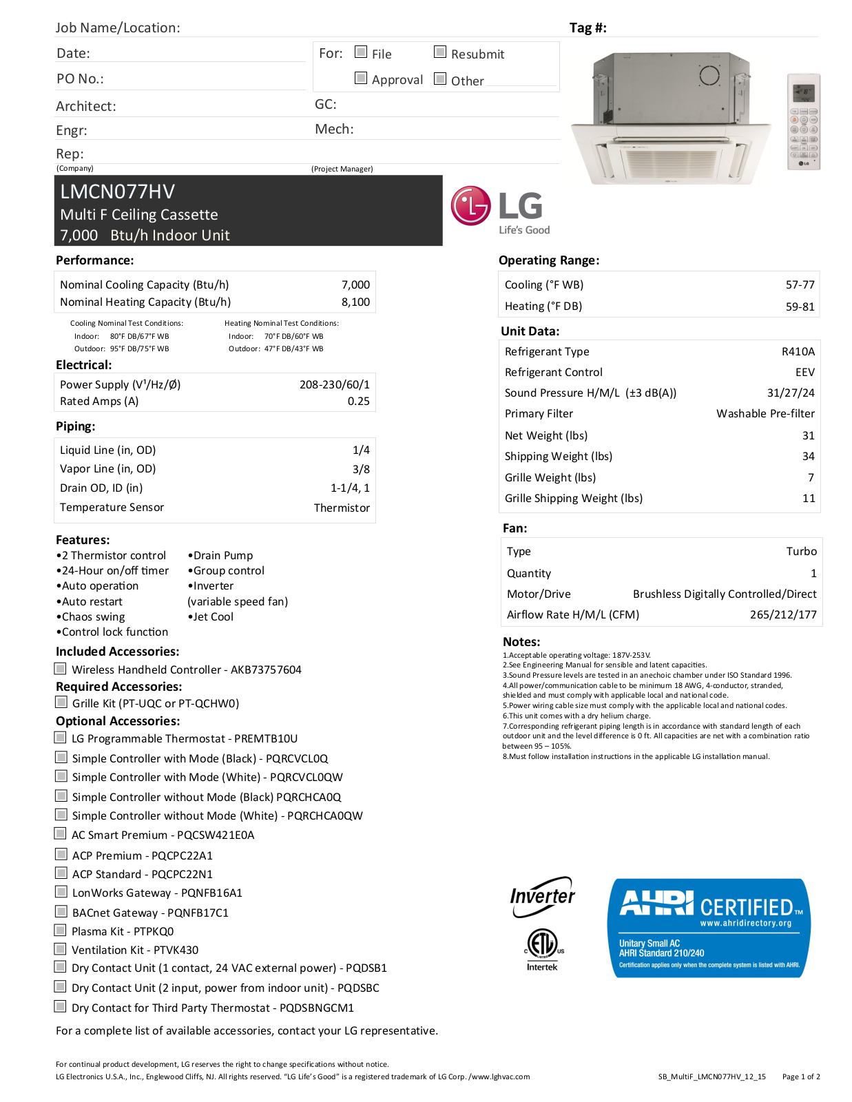 LG LMCN077HV User Manual