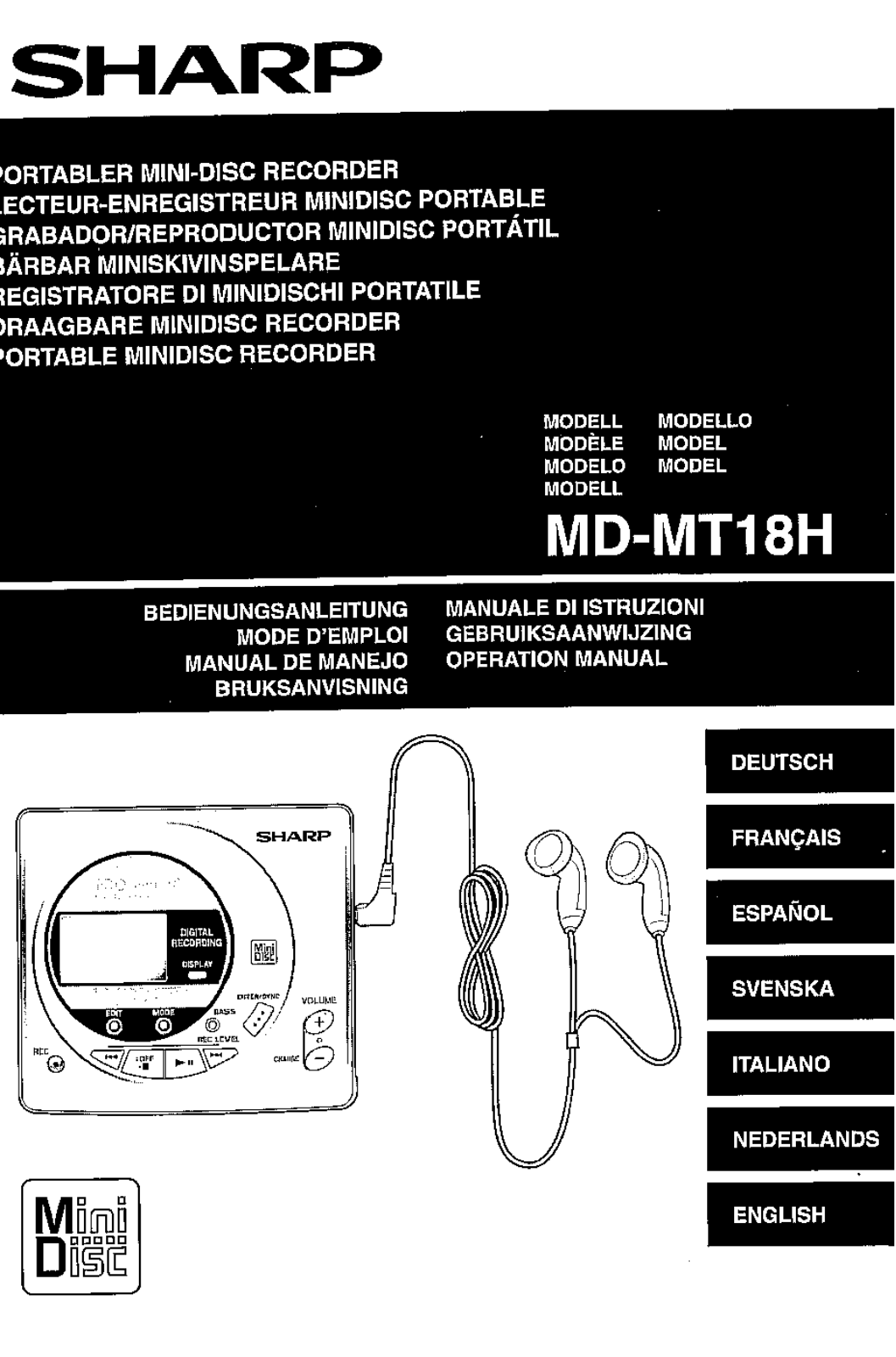 Sharp MD-MT18H User Manual