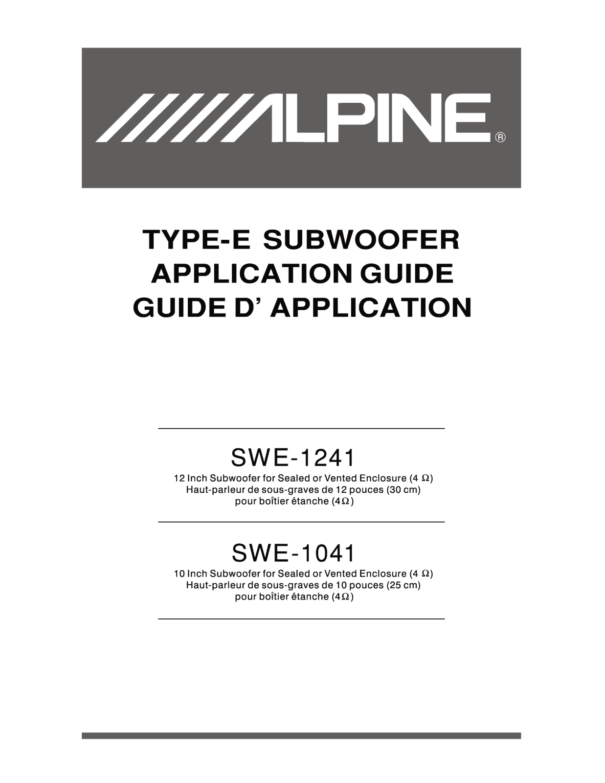 Alpine SWE-1241, SWE-1041 User Manual