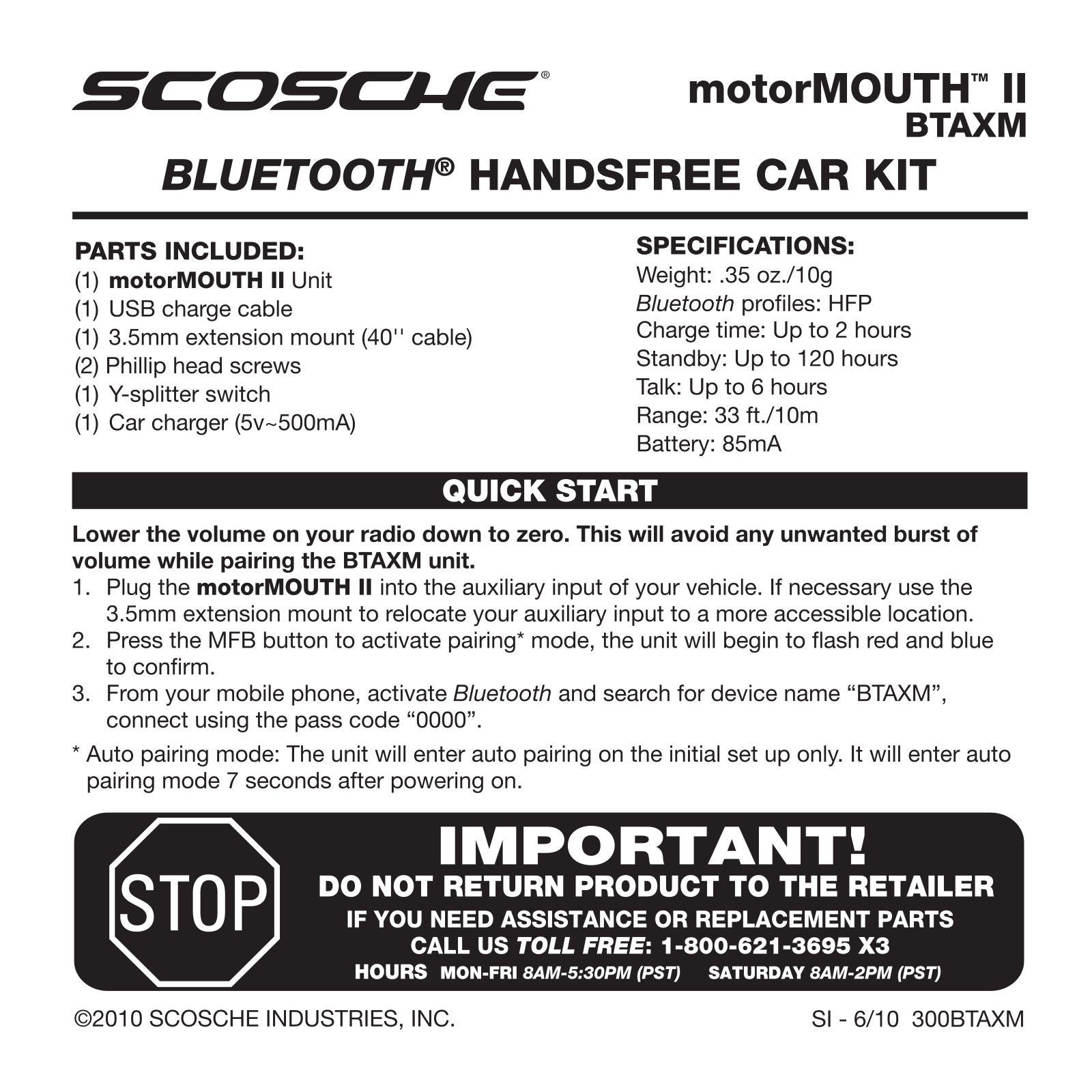 Scosche BTAXM User Manual