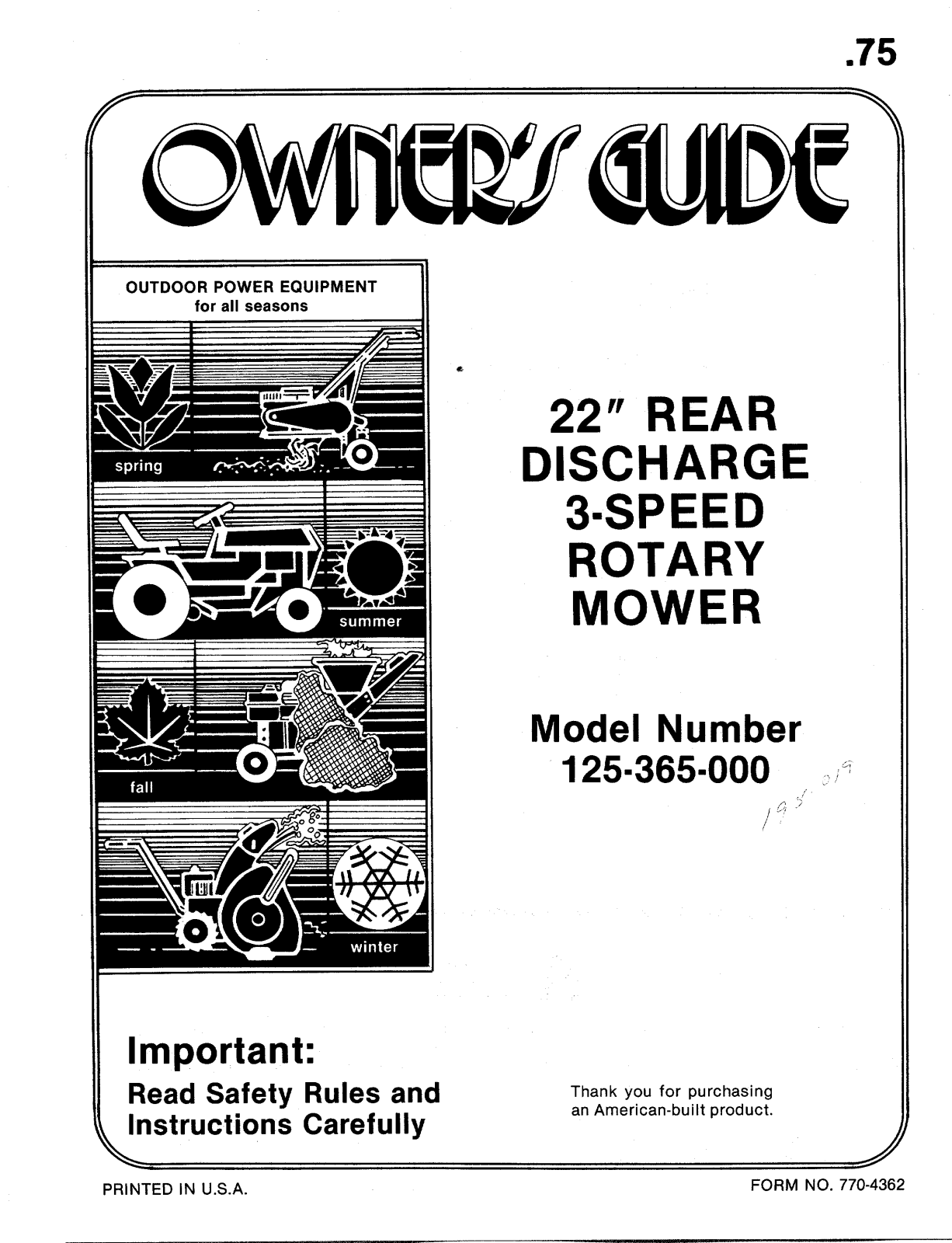 MTD 125-365-000 User Manual