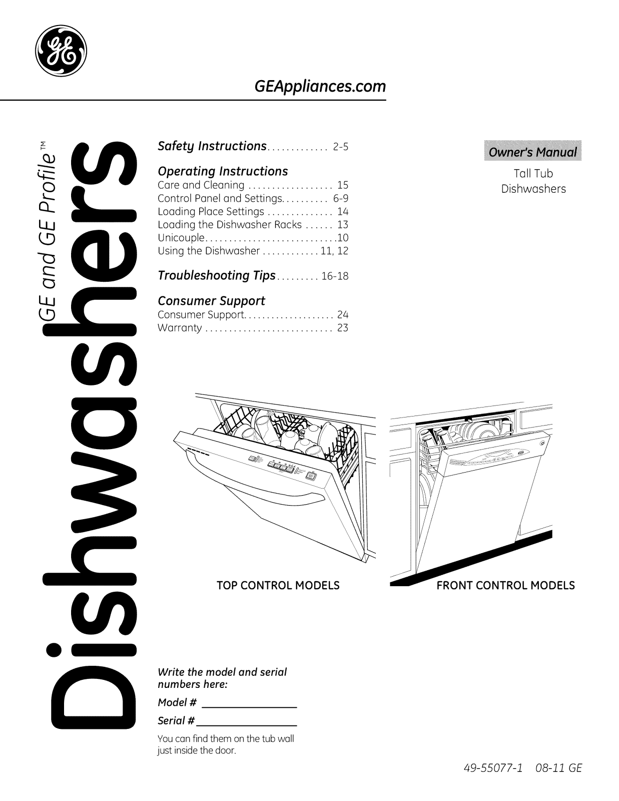 GE PDWT180V00SS, PDWT100V50WW, PDWT100V50BB, PDWT100V00WW, PDWT100V00BB Owner’s Manual