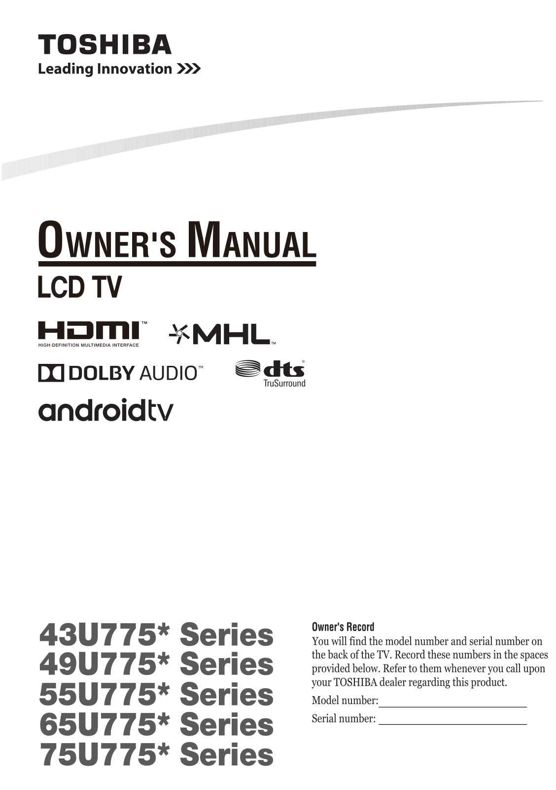 Toshiba 75U775, 65U775, 43U775, 55U775, 49U775 User Manual