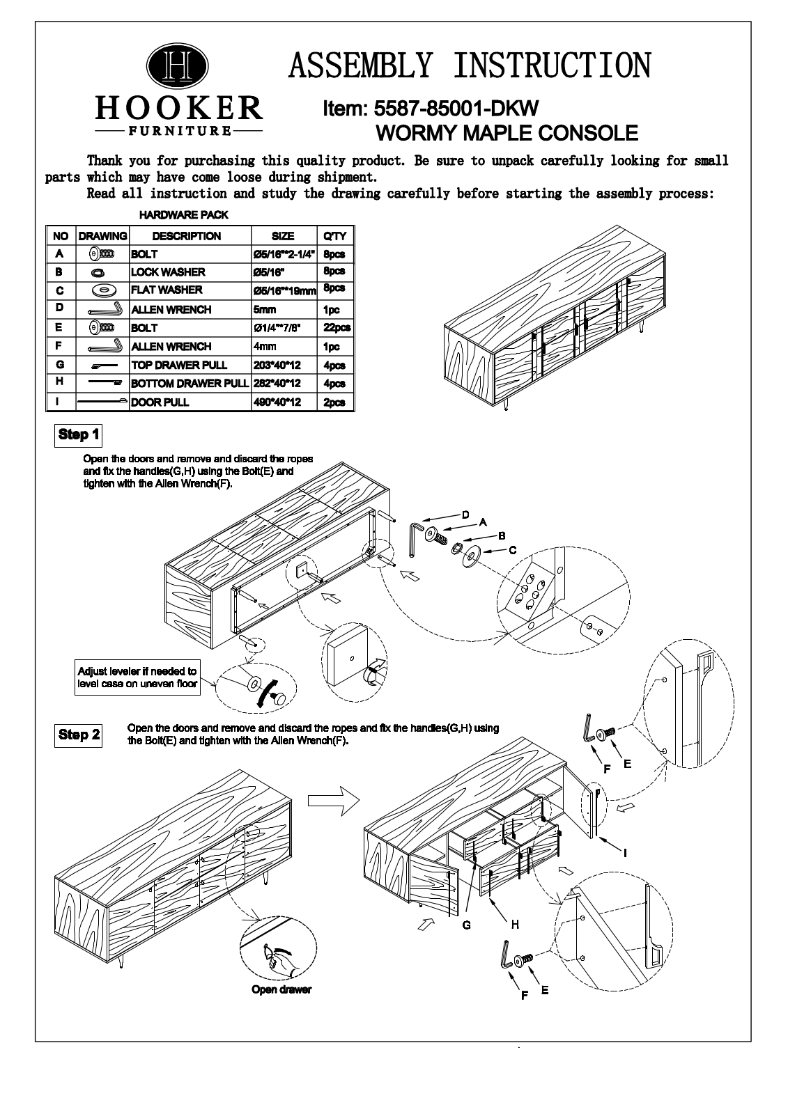 Hooker Furniture 558785001DKW Assembly Guide