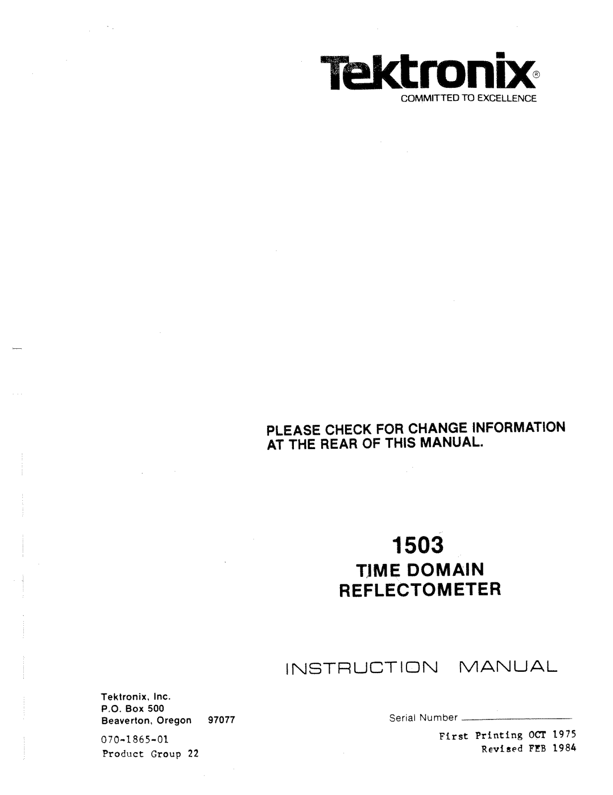 Tektronix 1503 User Manual