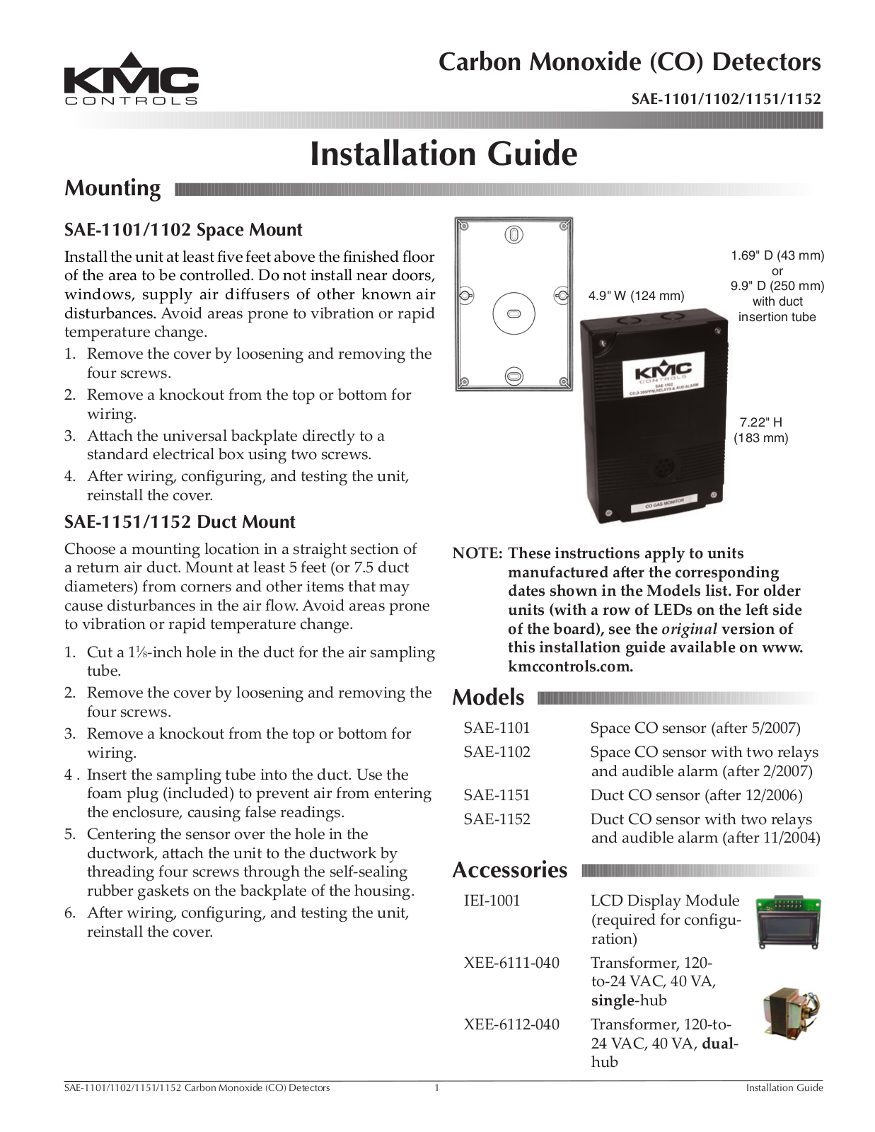 KMC Controls SAE-1152 User Manual