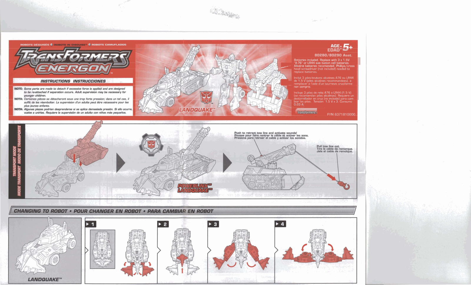 HASBRO Transformers Energon Landquake User Manual