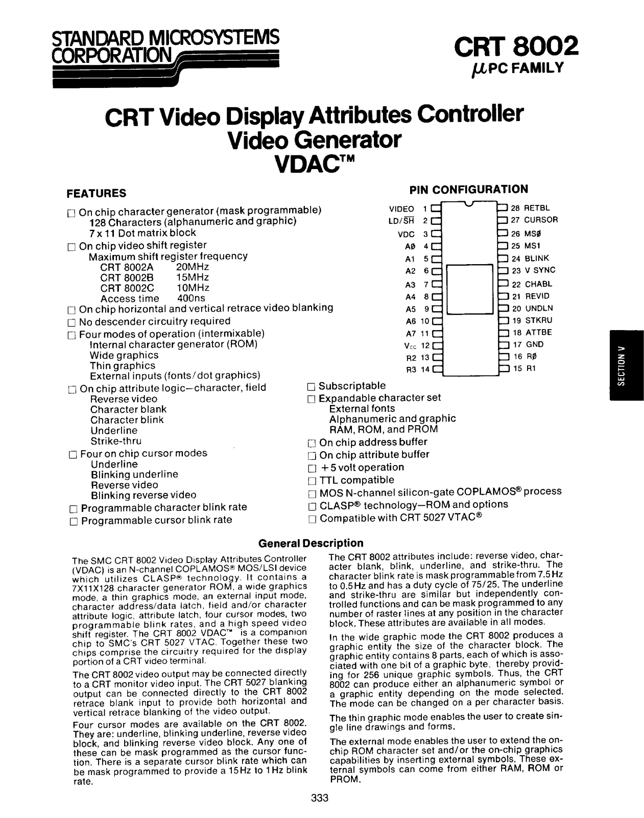 Standard Microsystems Corporation CRT8002A, CRT8002C, CRT8002B Datasheet