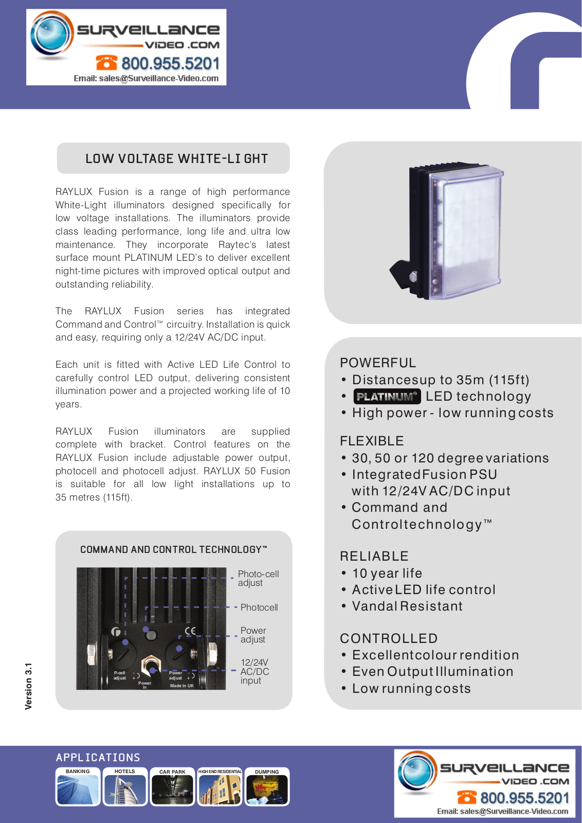 Raytec RL50-F-50, RL50-F-10, RL50-F-120, RL50-F-30 Specsheet