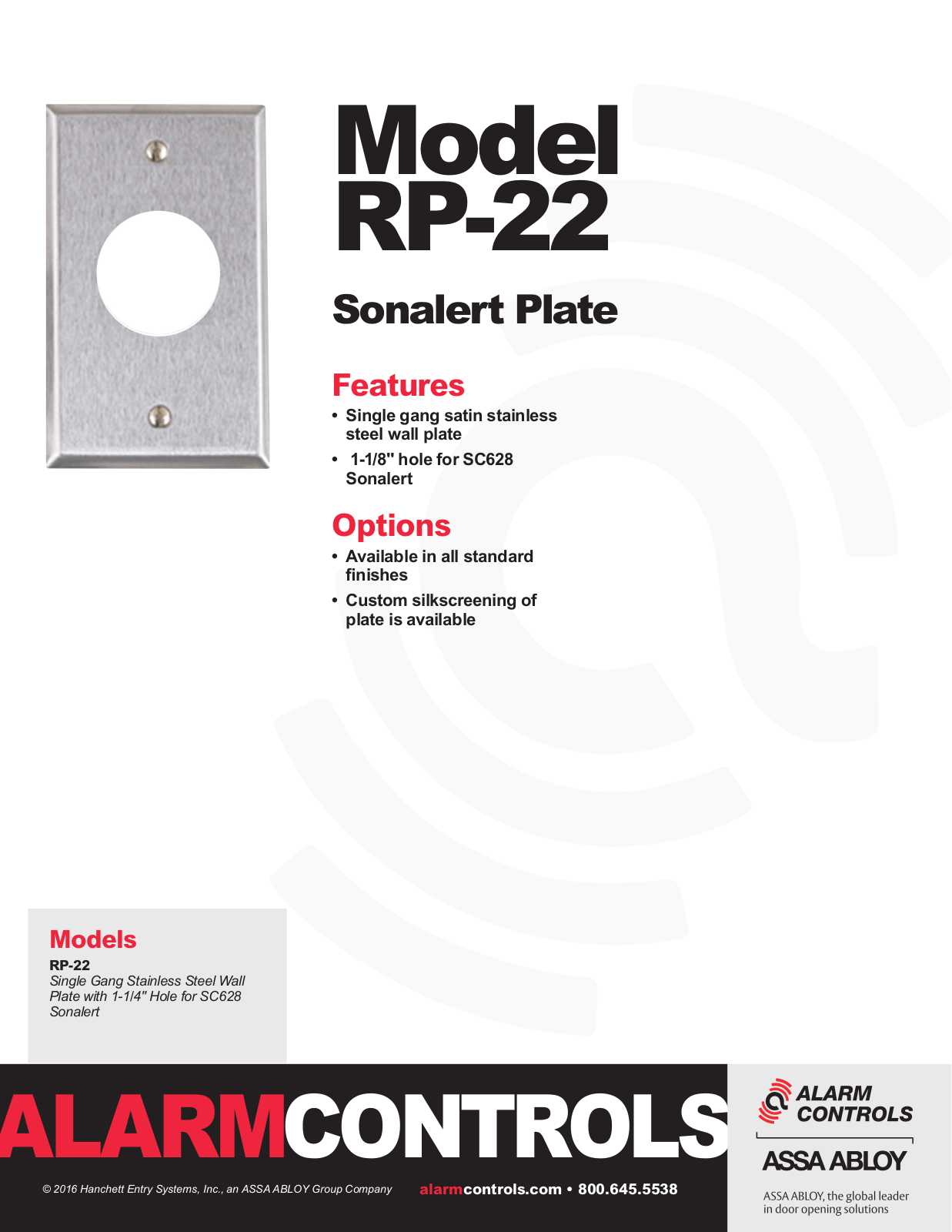 Alarm Controls RP-22 Specsheet