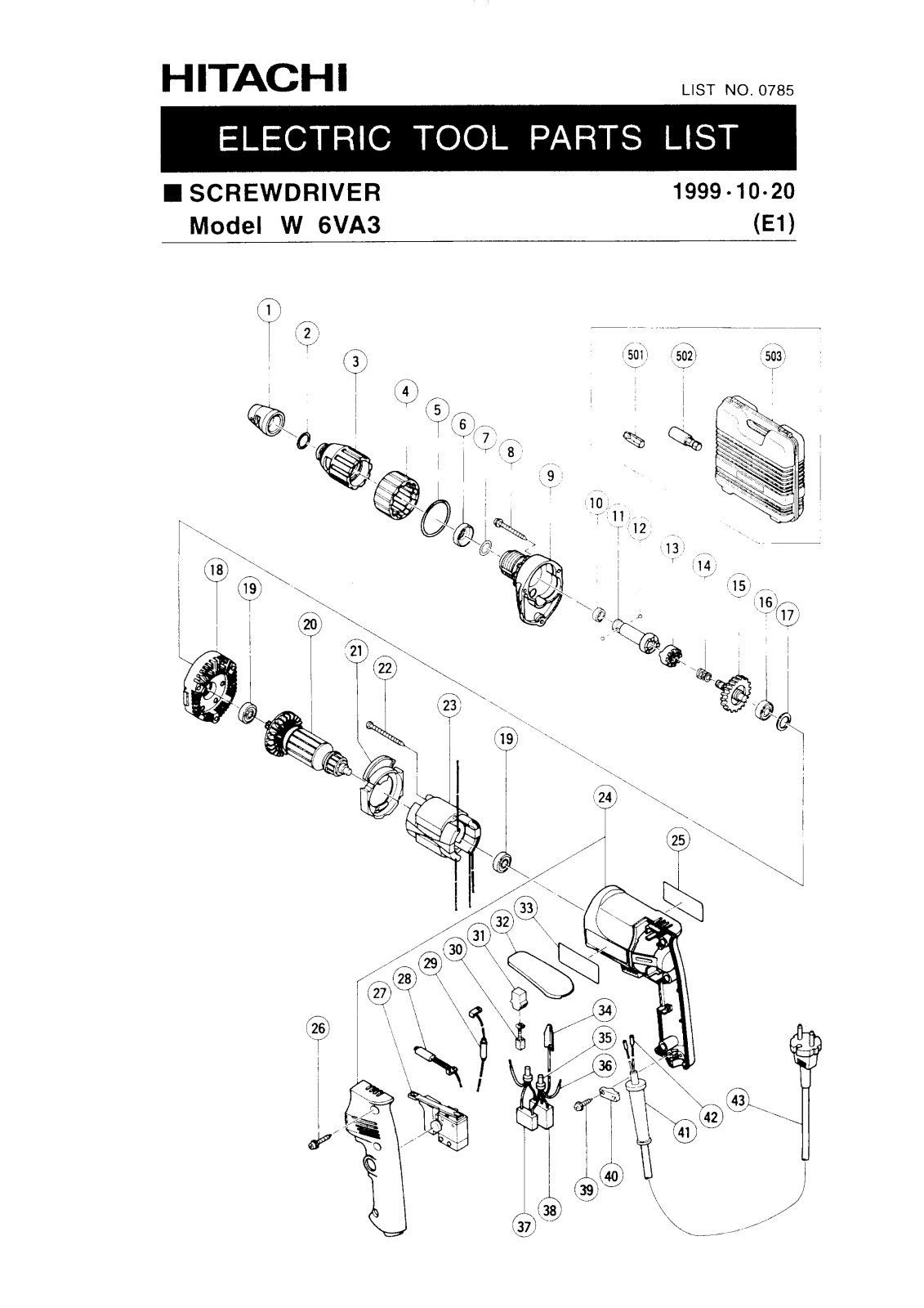 Hitachi W6VA3 PARTS LIST