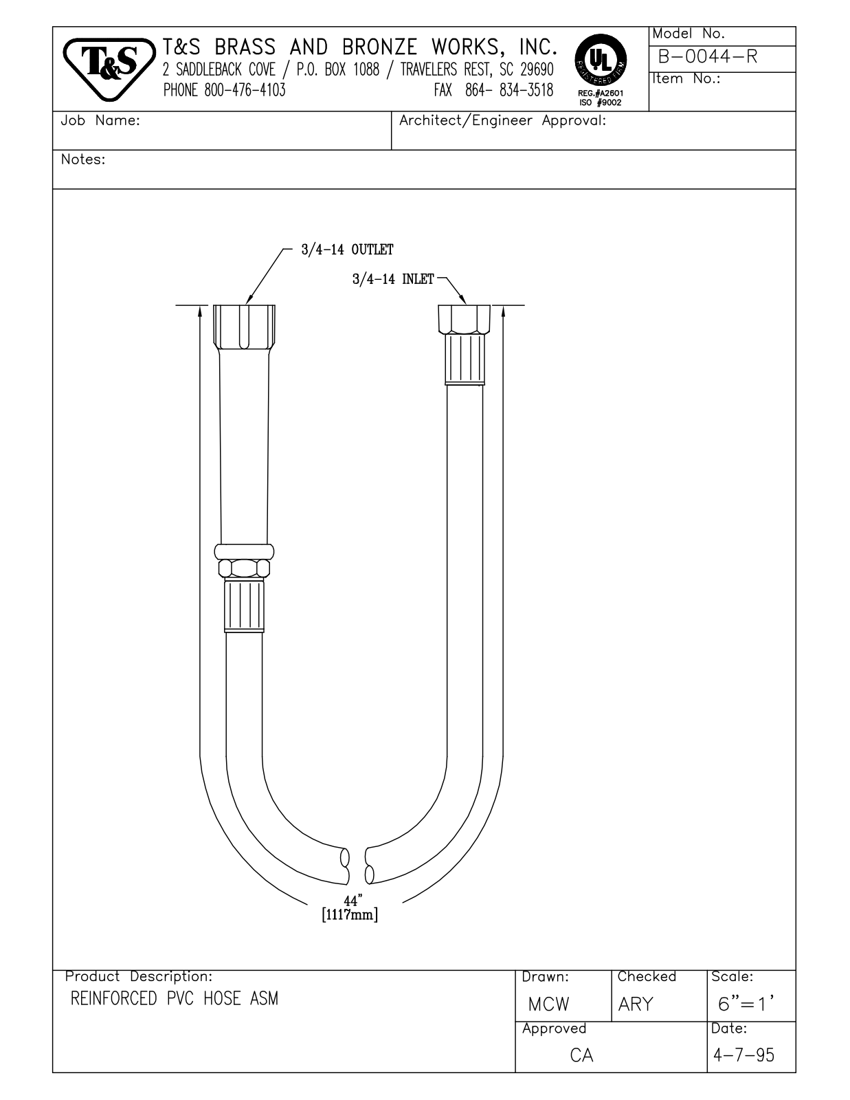 T & S Brass & Bronze Works B-0044-R General Manual