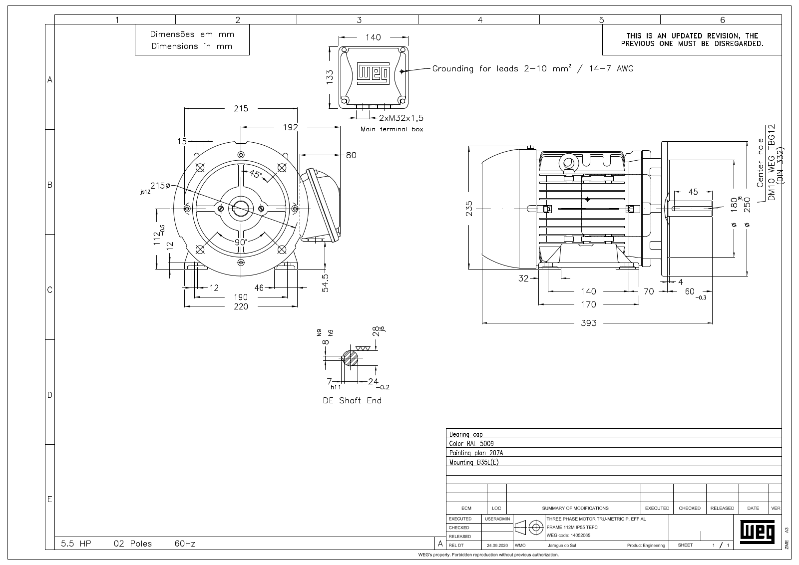 WEG Electric 00436ET3YAL112MFF-W2 Reference Drawing