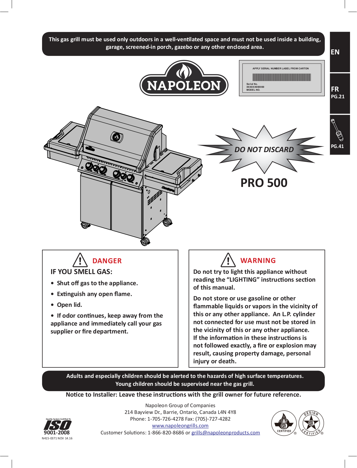 Napoleon P500RSIBPCH1, P500RSIBNCH1 User Manual