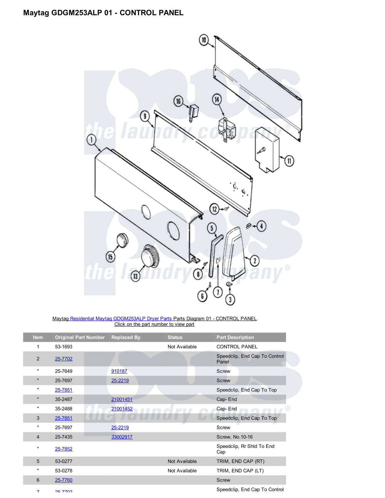 Maytag GDGM253ALP Parts Diagram