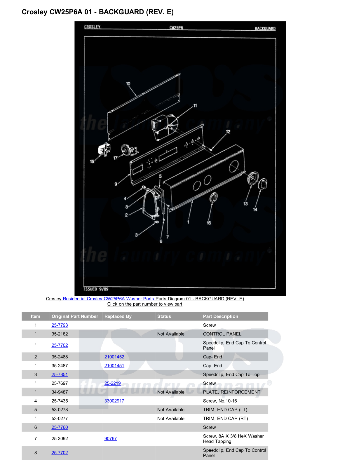 Crosley CW25P6A Parts Diagram