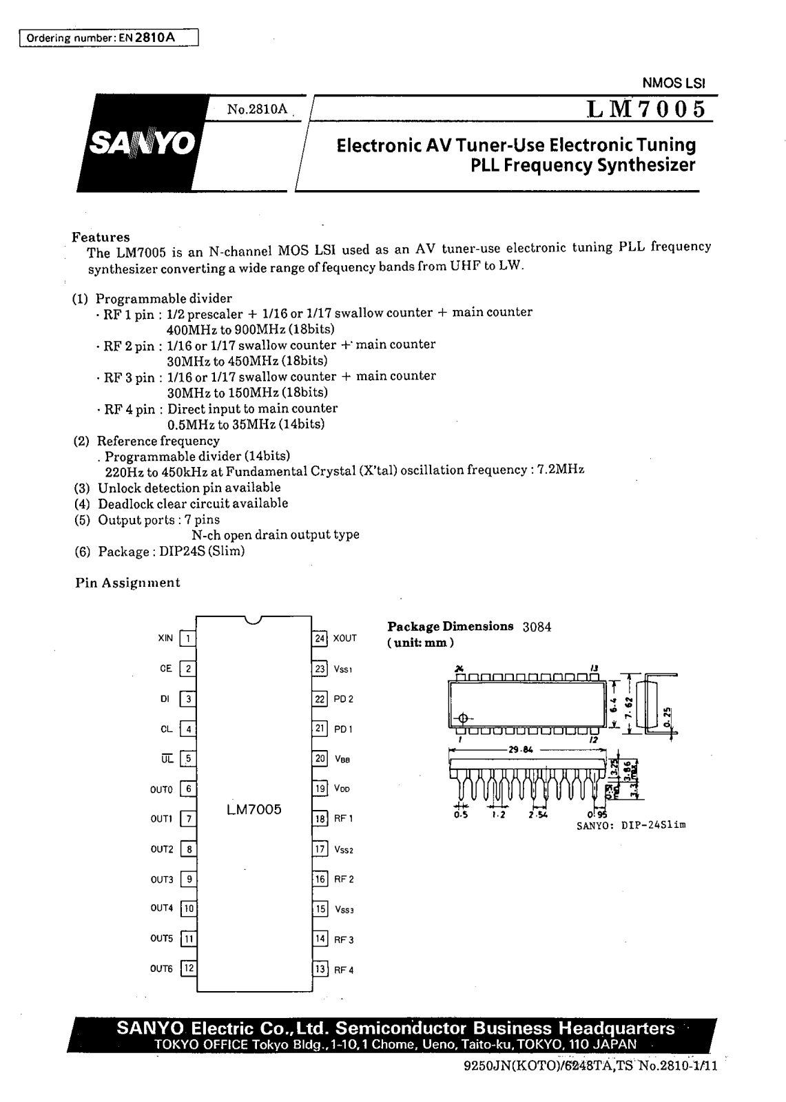 SANYO LM7005 Datasheet