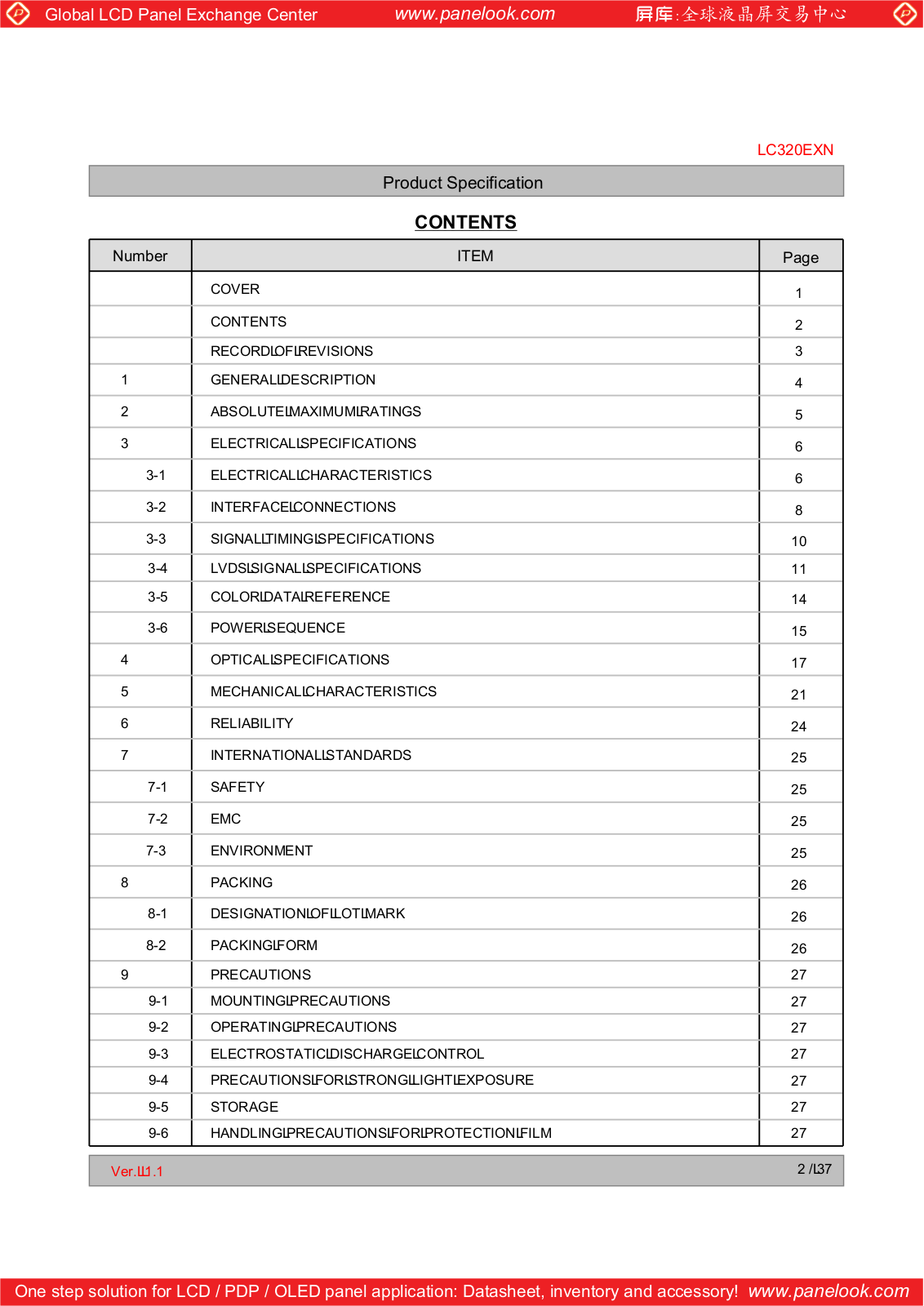 LG Display LC320EXN-SDA2 Specification