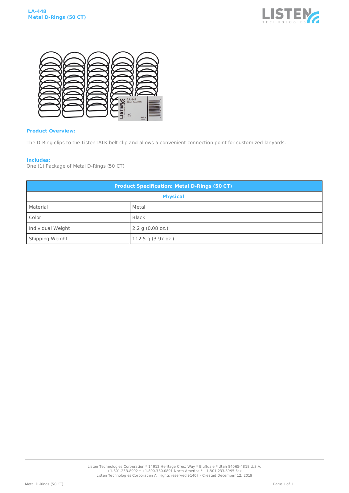 Listen Technologies LA-448 Data Sheet - ManualMachine.com