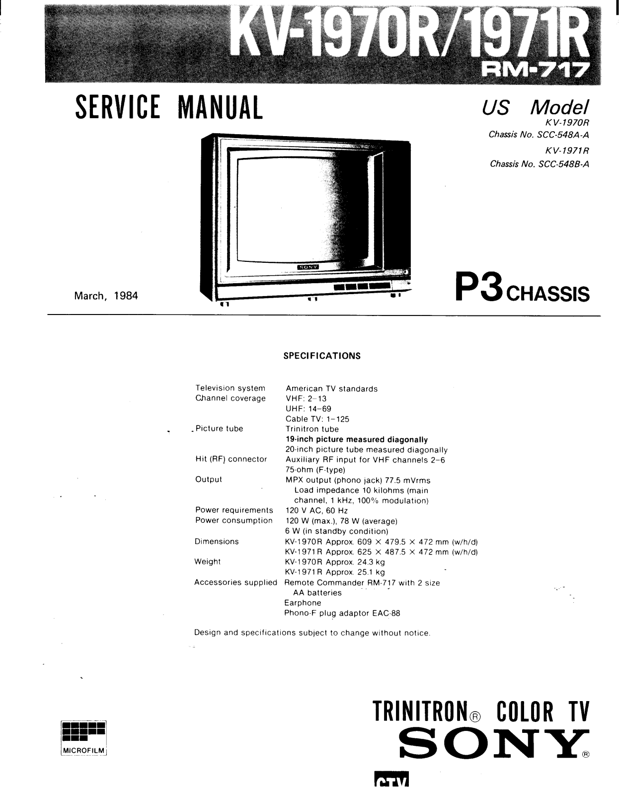 Sony KV-1970R Operating manual