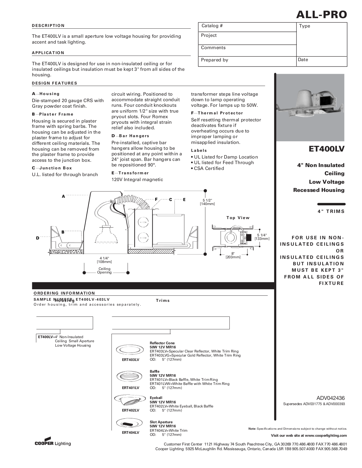 Cooper Lighting ALL-PRO ET400LV User Manual