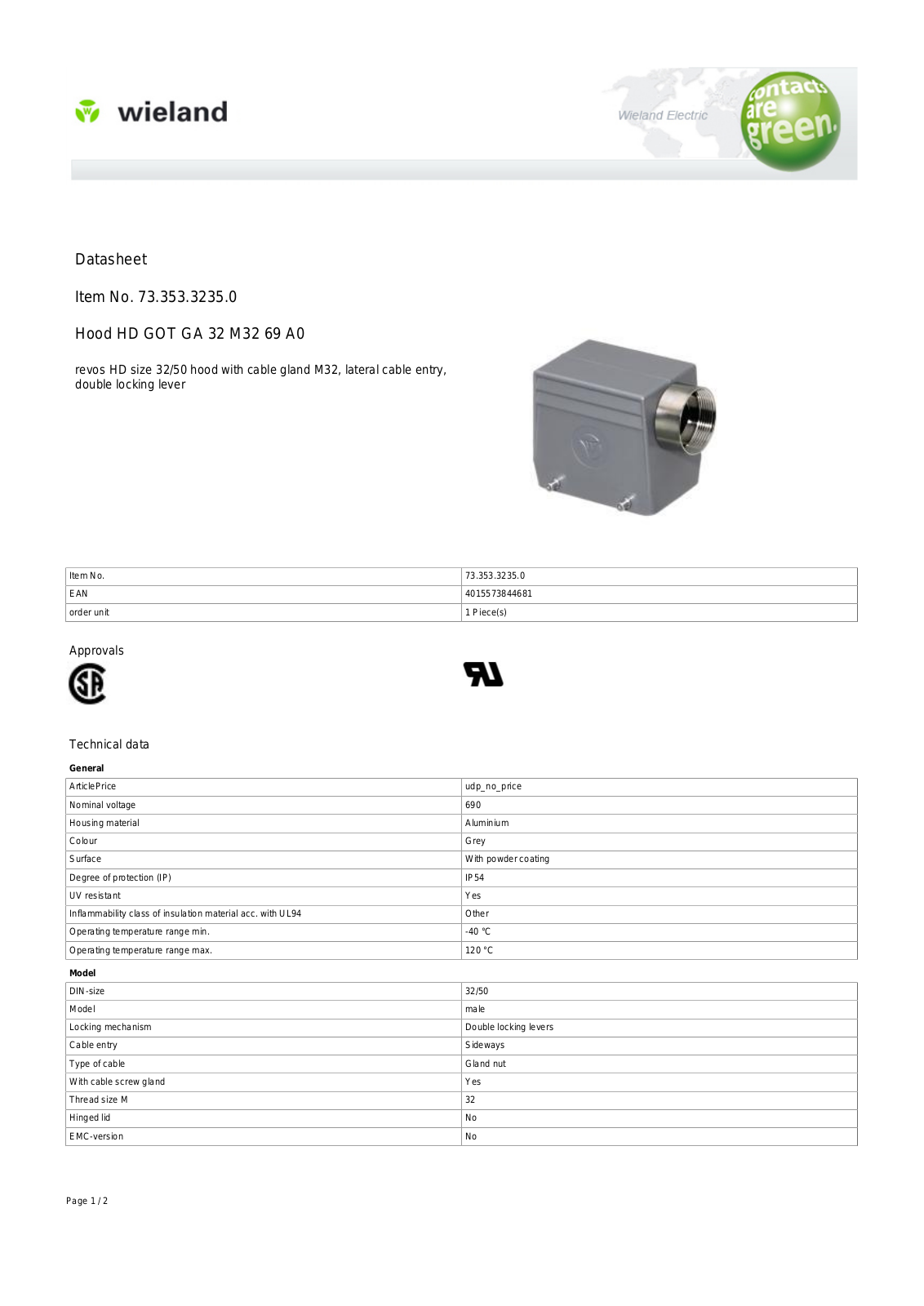 Wieland 73.353.3235.0 Data Sheet