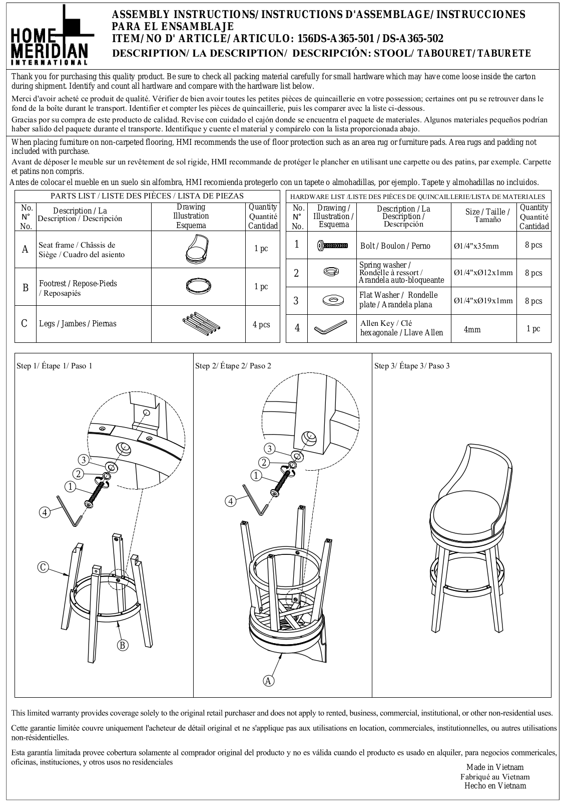 HomeFare 156DSA365501 Assembly Guide