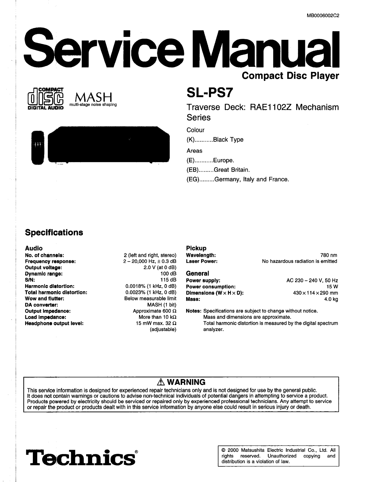 Technics SLPS-7, SLPS-7 Service manual