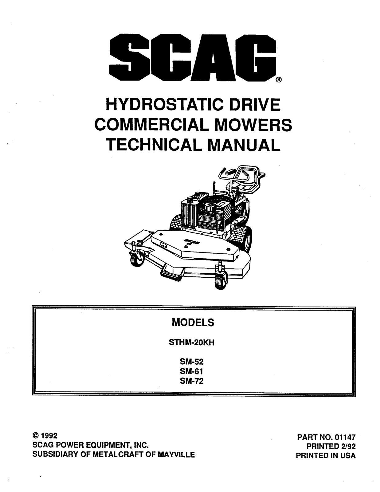 Scag SM-52, SM-72, SMTH-20KH, STHM-20KH User Manual