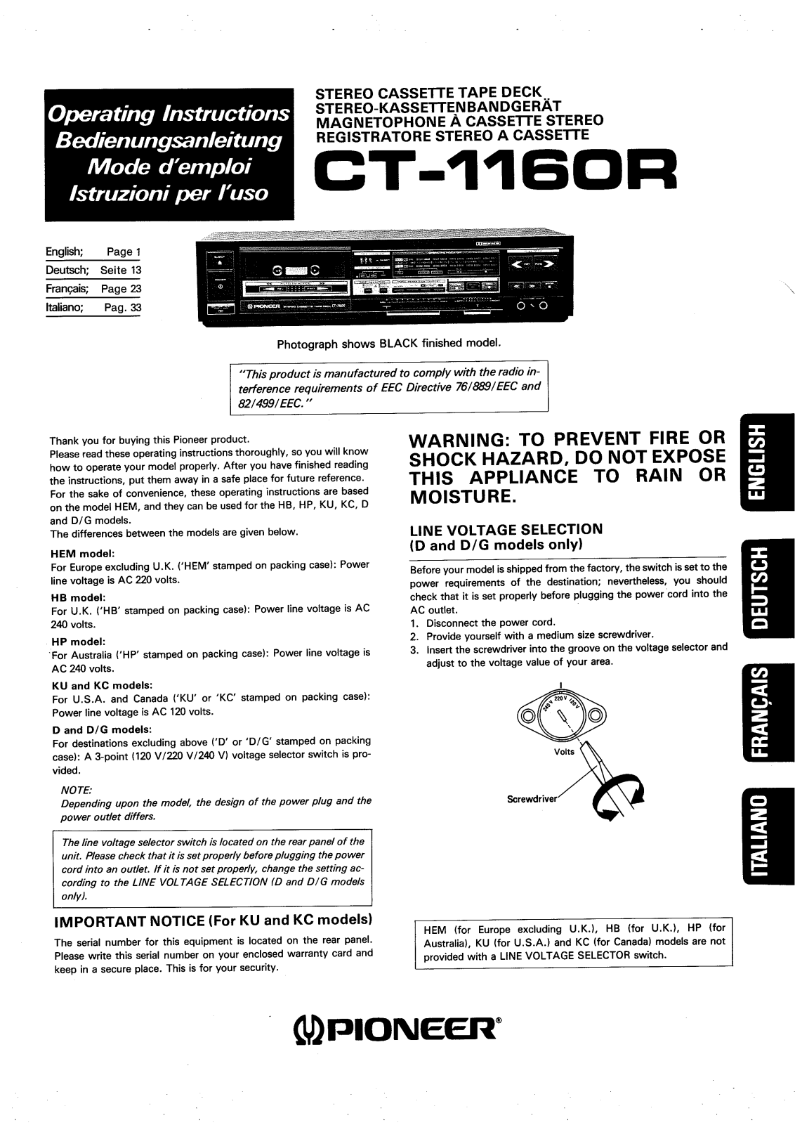 Pioneer CT-1160-R Owners manual
